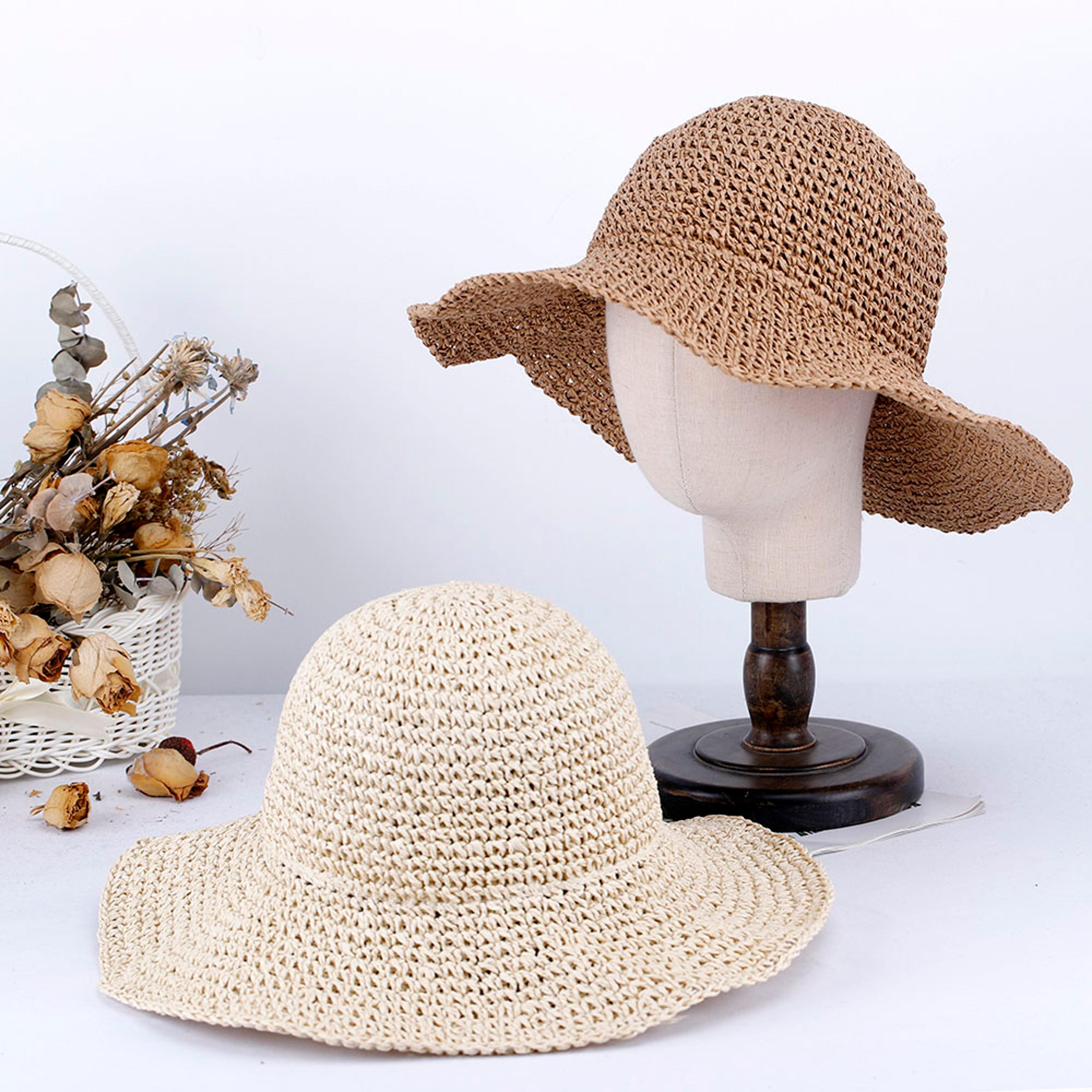 packable straw bucket hat for women – wide brim summer sun hat
