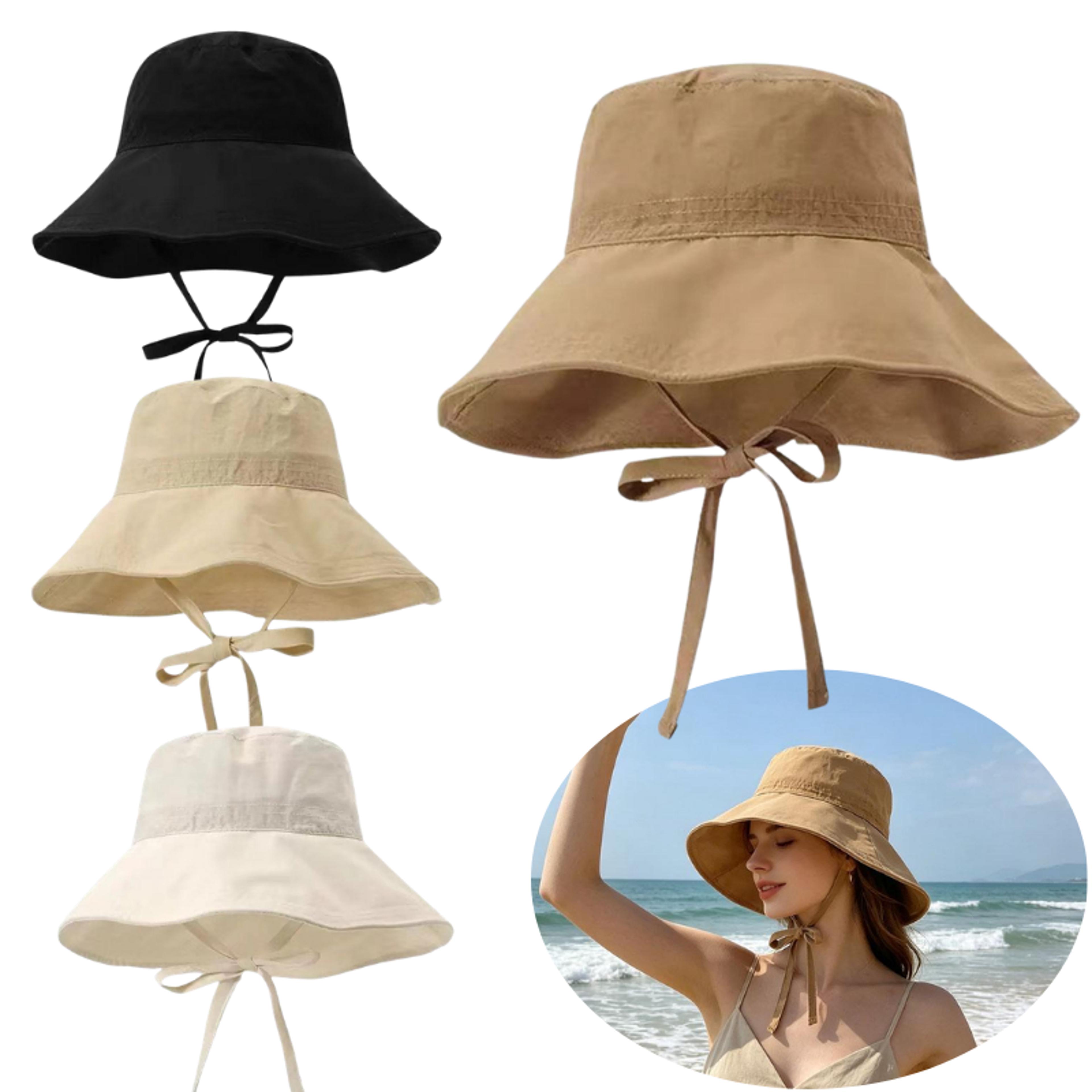 wide brim uv protection bucket hat - adjustable foldable summer beach sun hat
