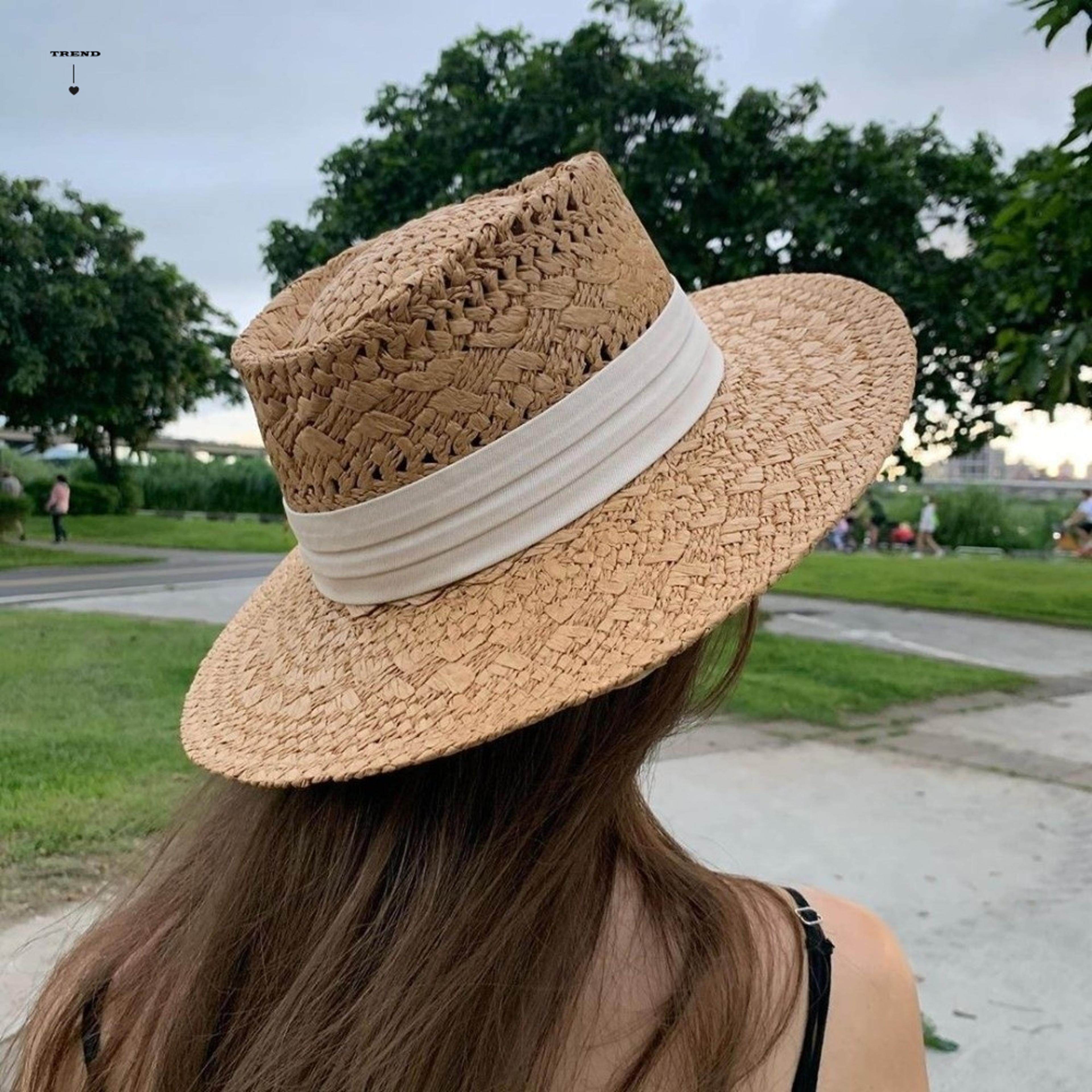 unisex wide brim straw hat with buckle fabric - western cowboy panama sun visor