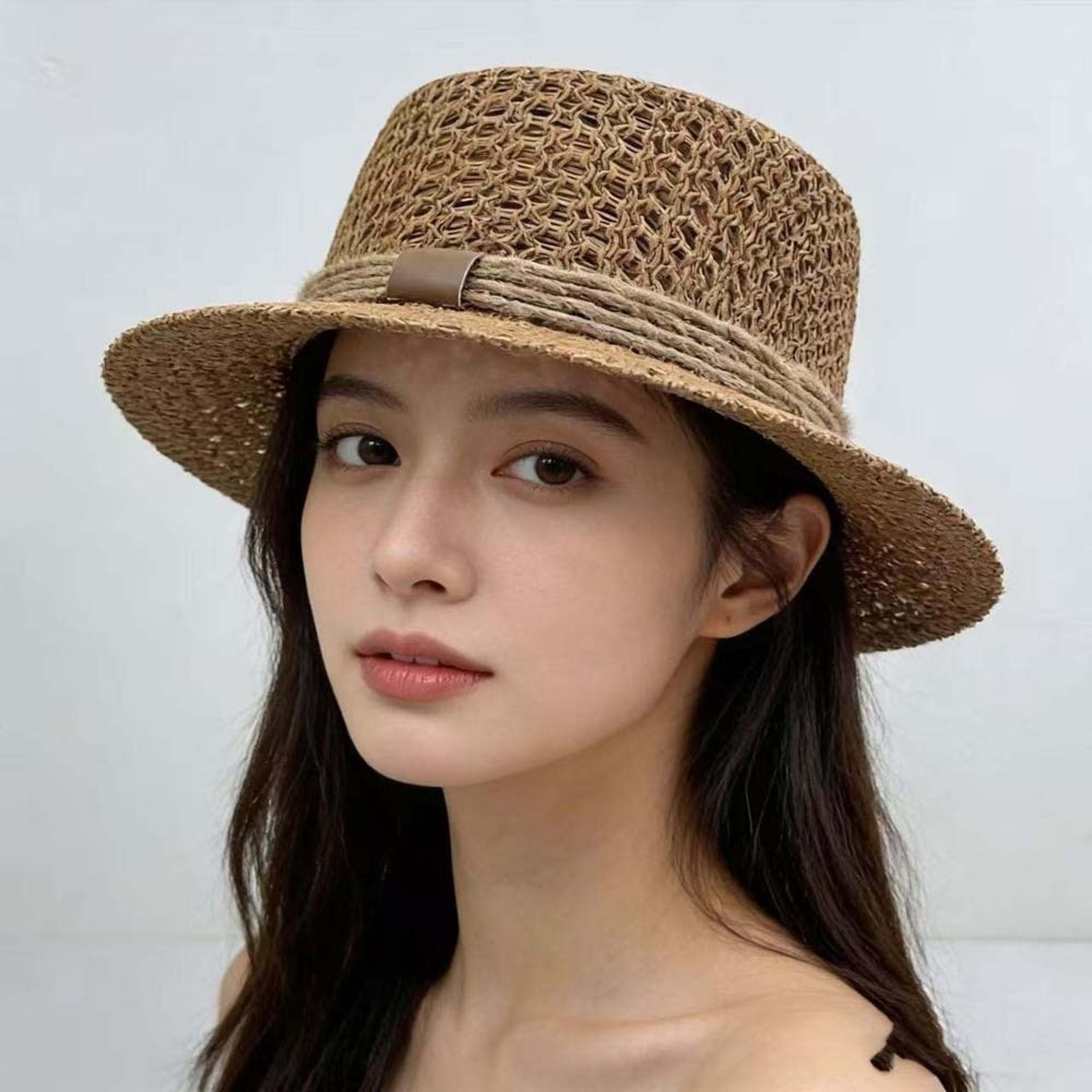 handwoven straw boater hat – adjustable wide brim summer beach cap with breathable mesh