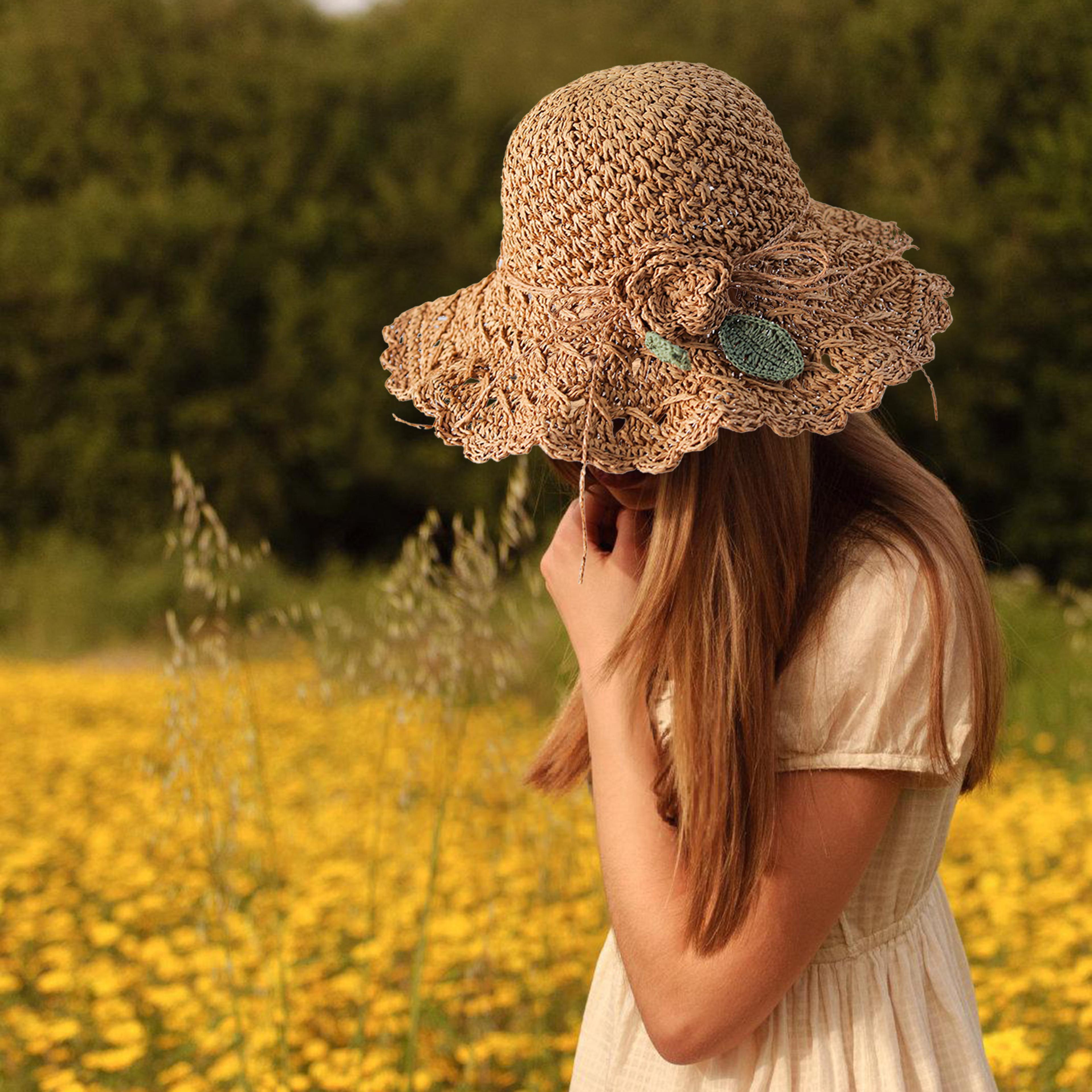 wide brim straw beach hat elegant crochet summer sun hat