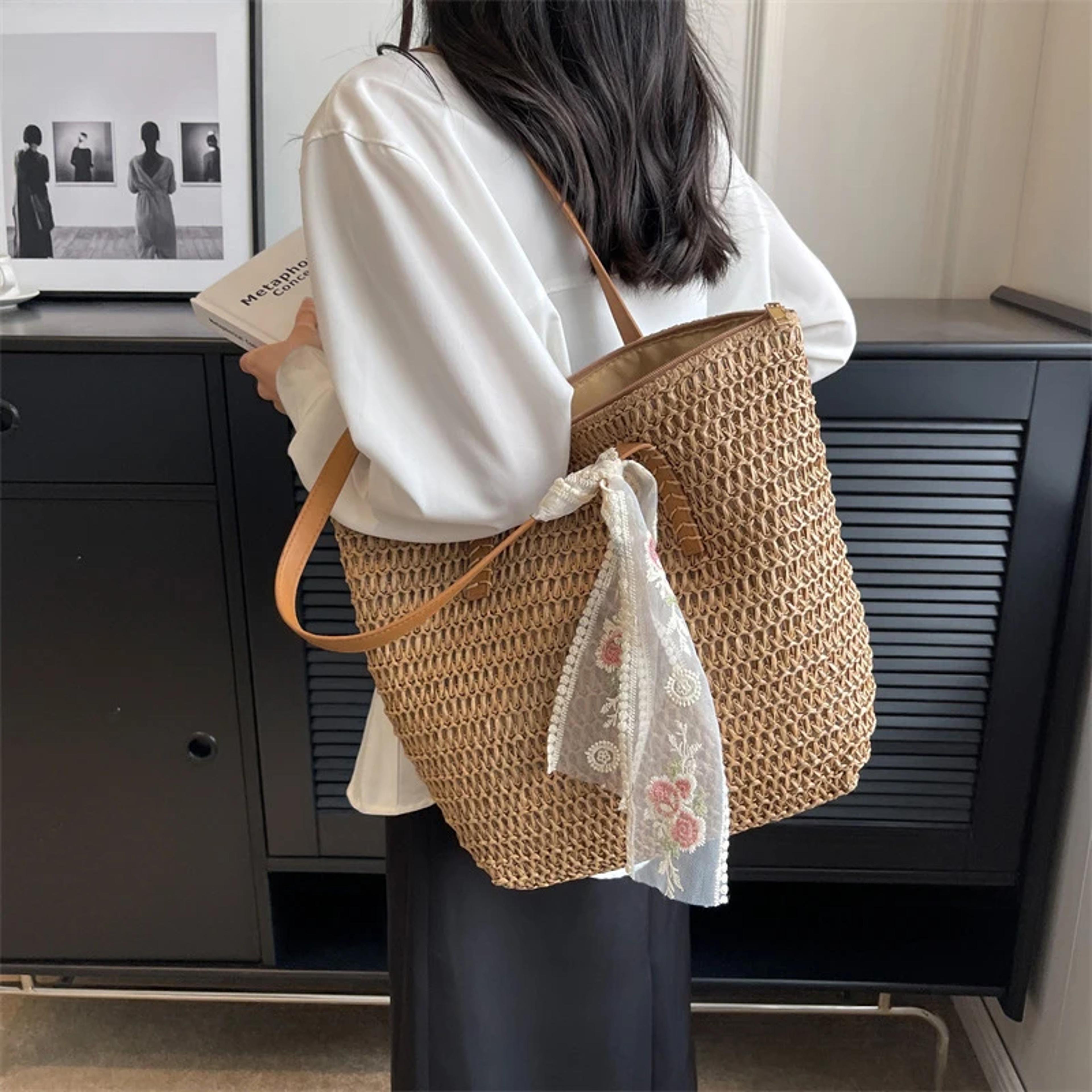 handmade woven straw beach bag – summer large capacity tote