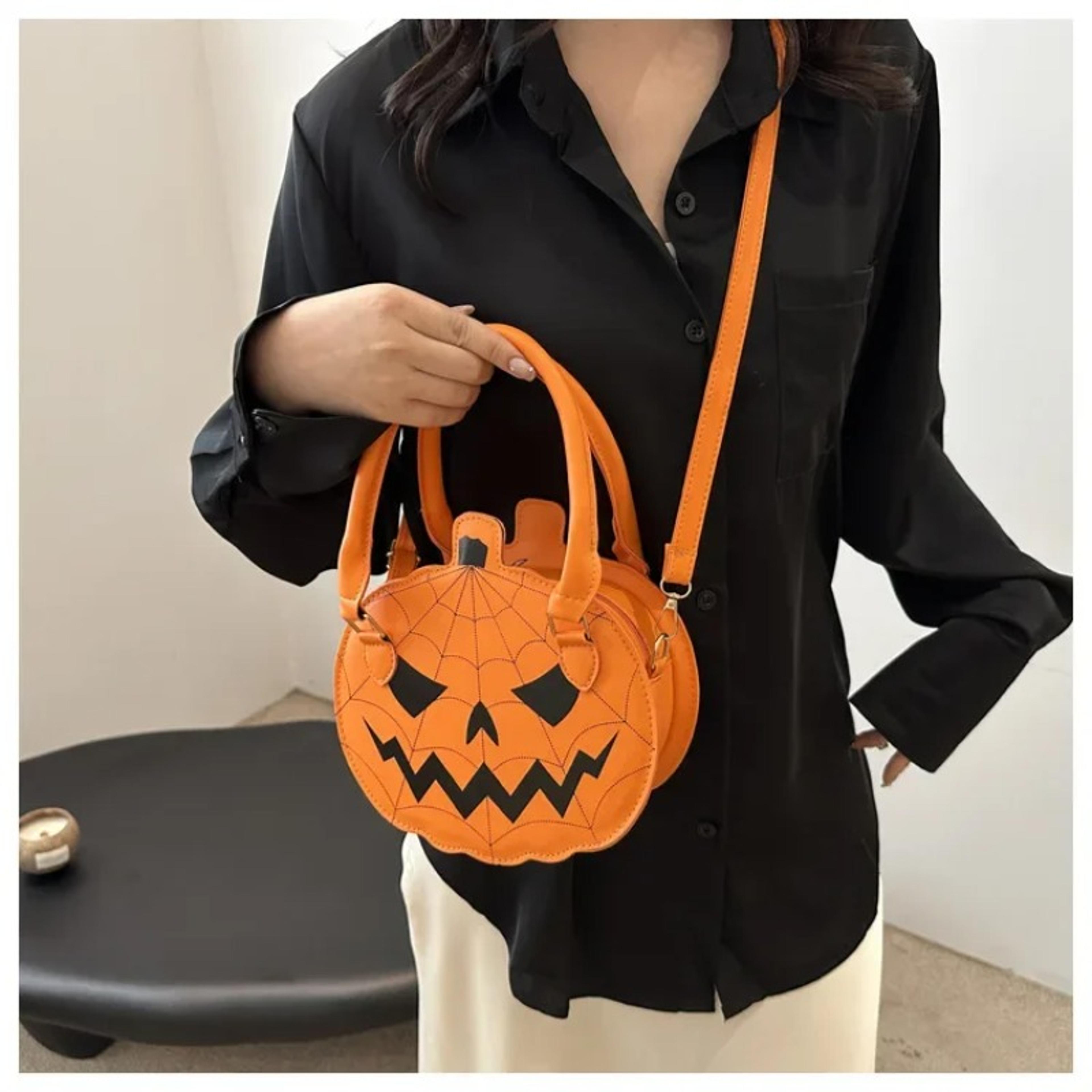 halloween pumpkin shoulder bag color-blocking pu leather handbag