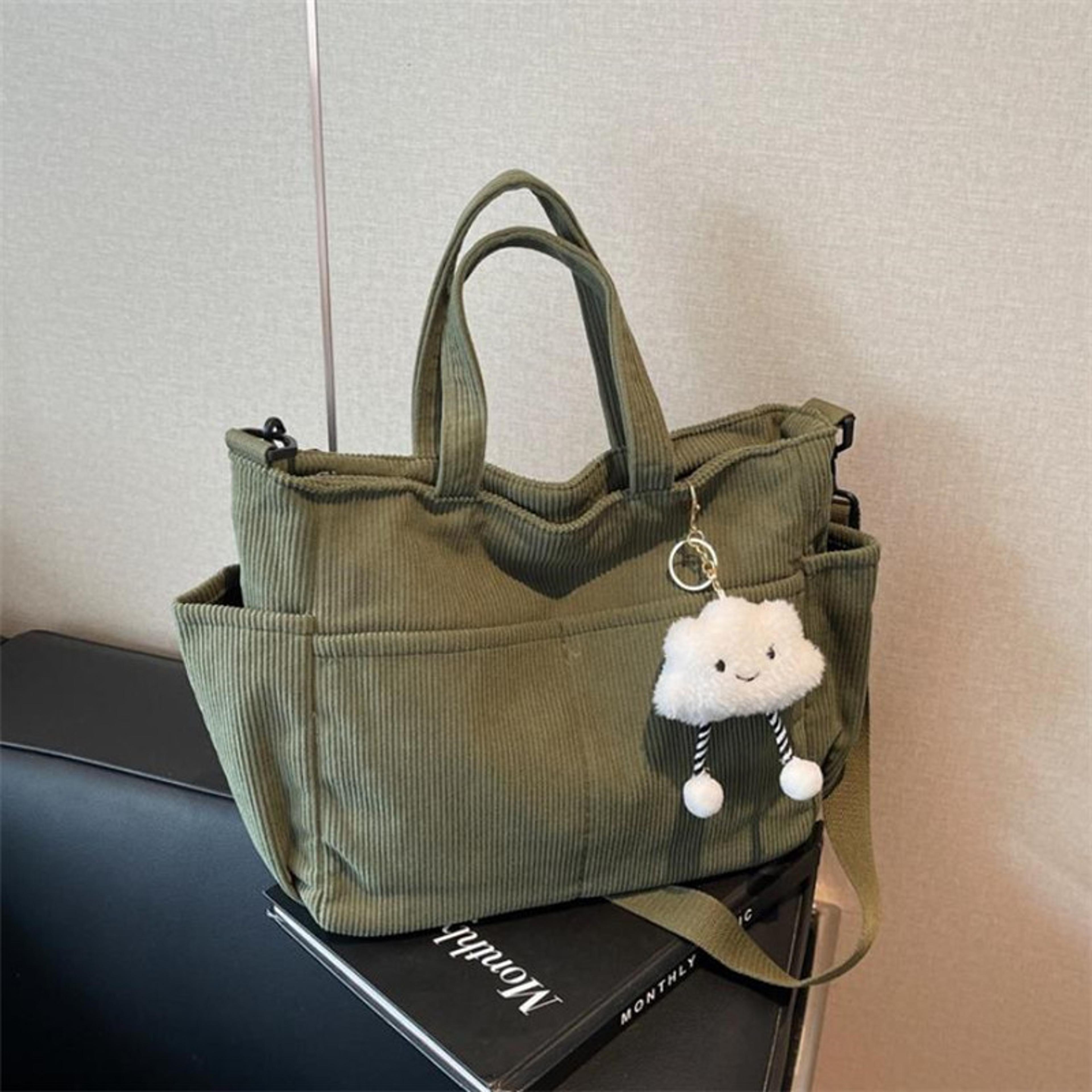 chic corduroy tote bag with zipper closure versatile crossbody & commuter handbag