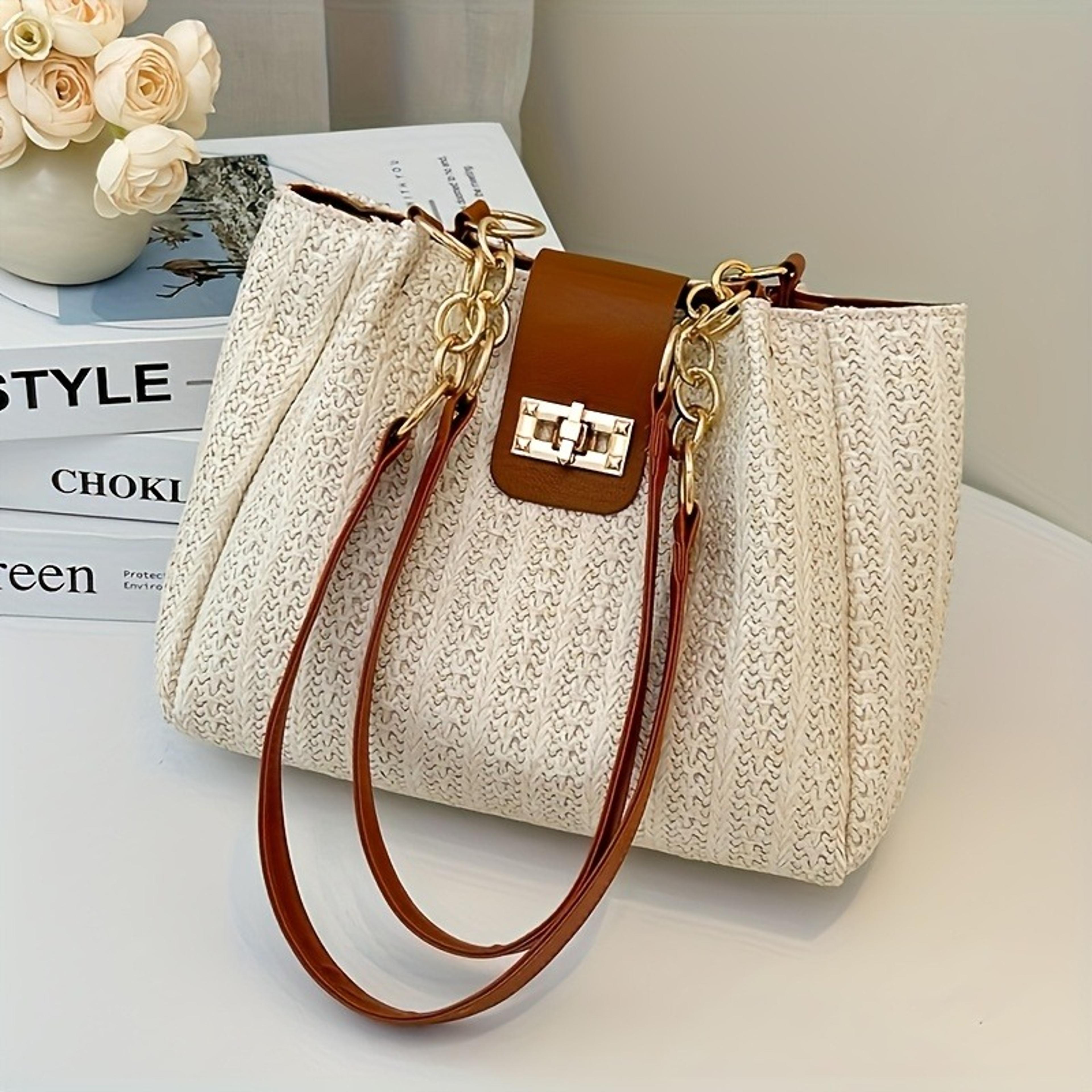 korean style woven shoulder bag leather patchwork handbag