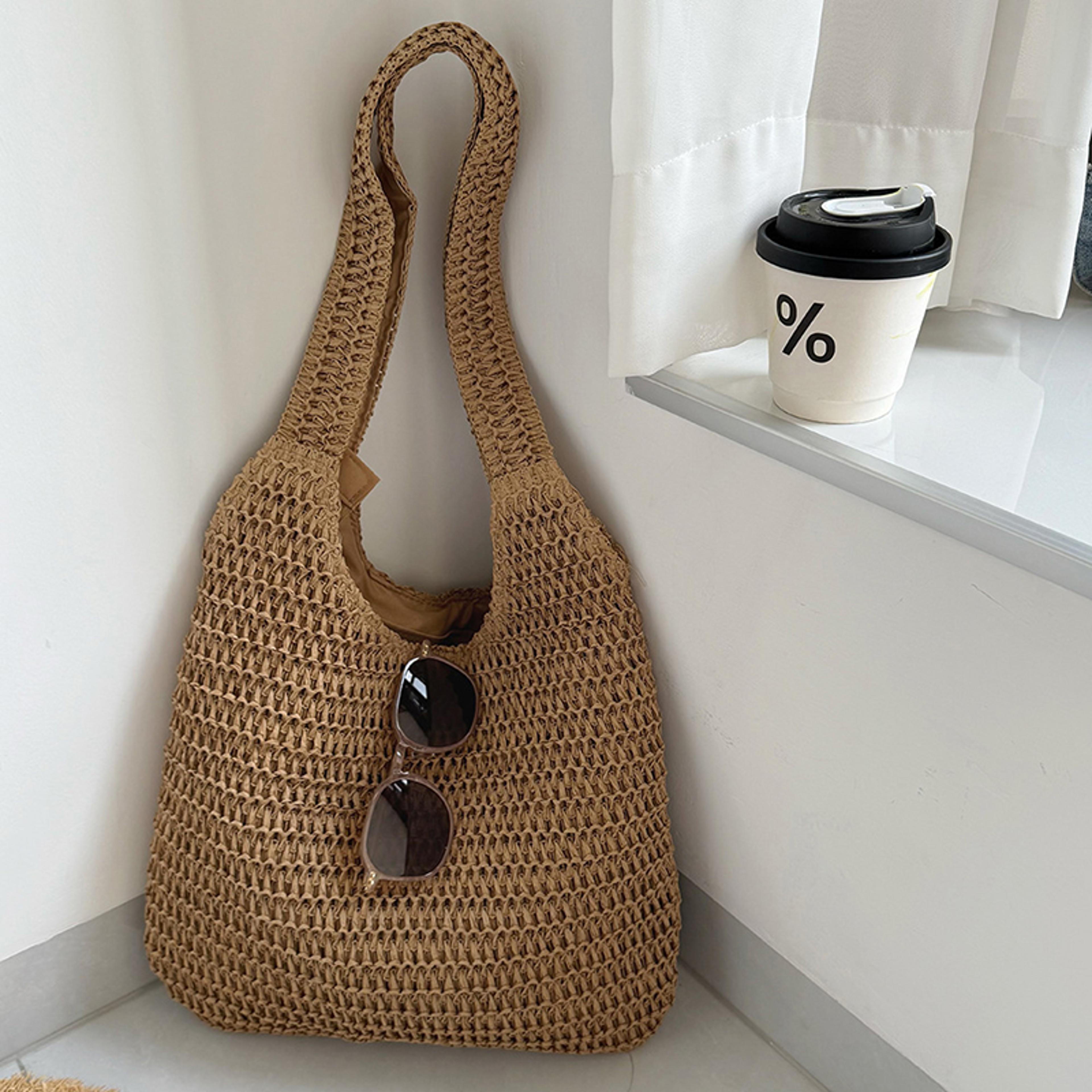 large woven straw beach bag: casual summer rattan tote
