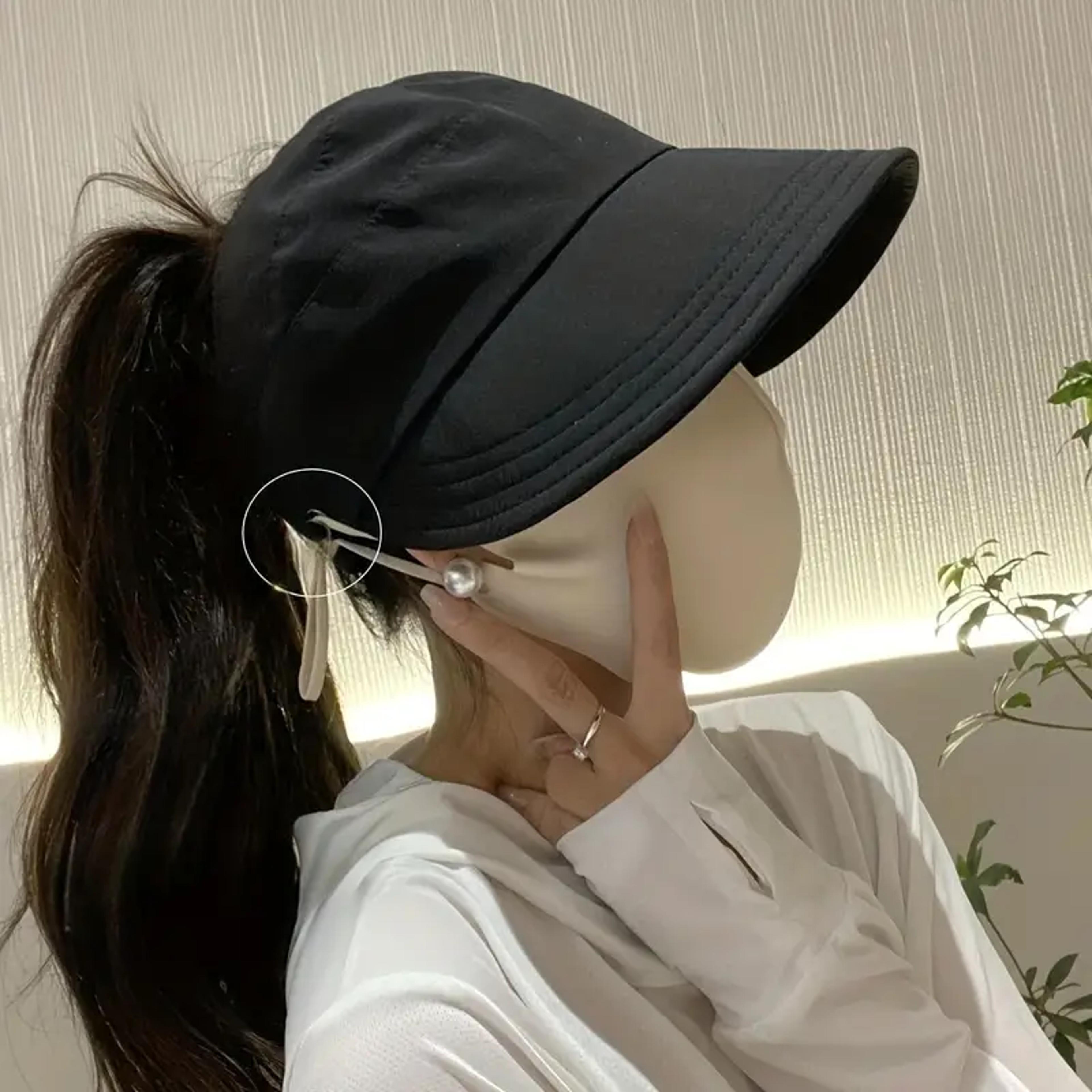 women's wide brim sun hat - foldable ponytail beach hat with breathable summer sun hat top