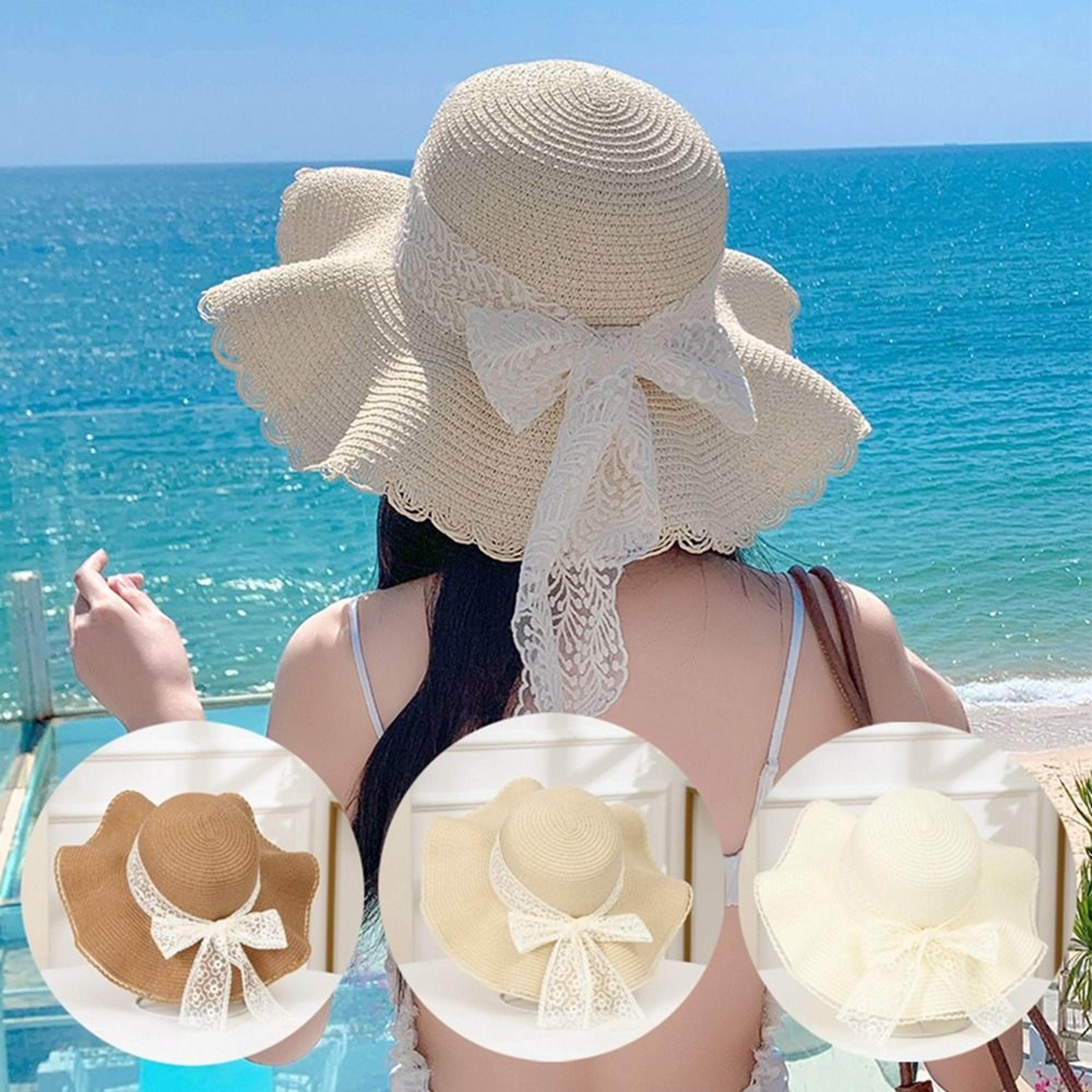 bella bow straw panama hat wide brim sun protection cap