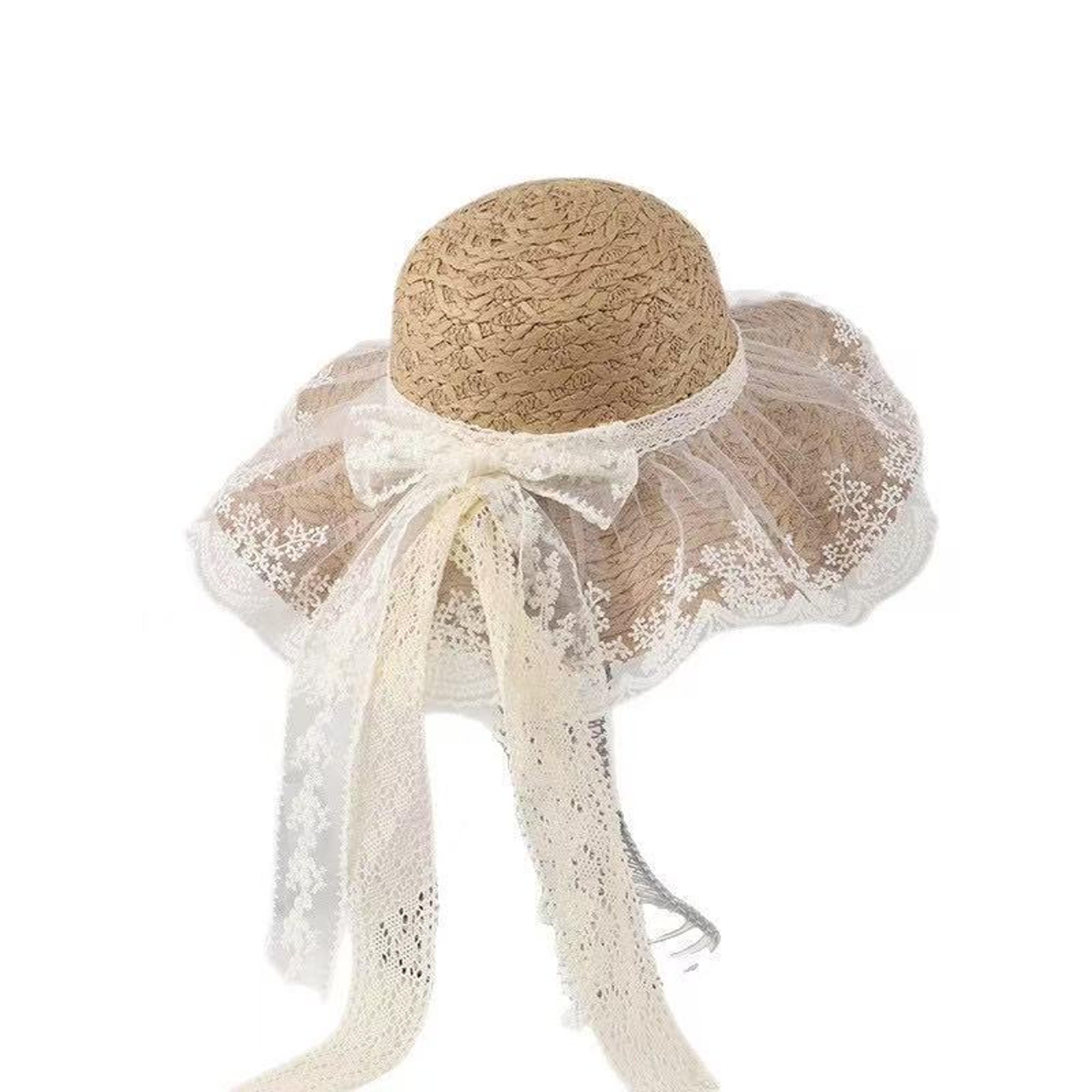 elegant lace bow wide brim straw sun hat