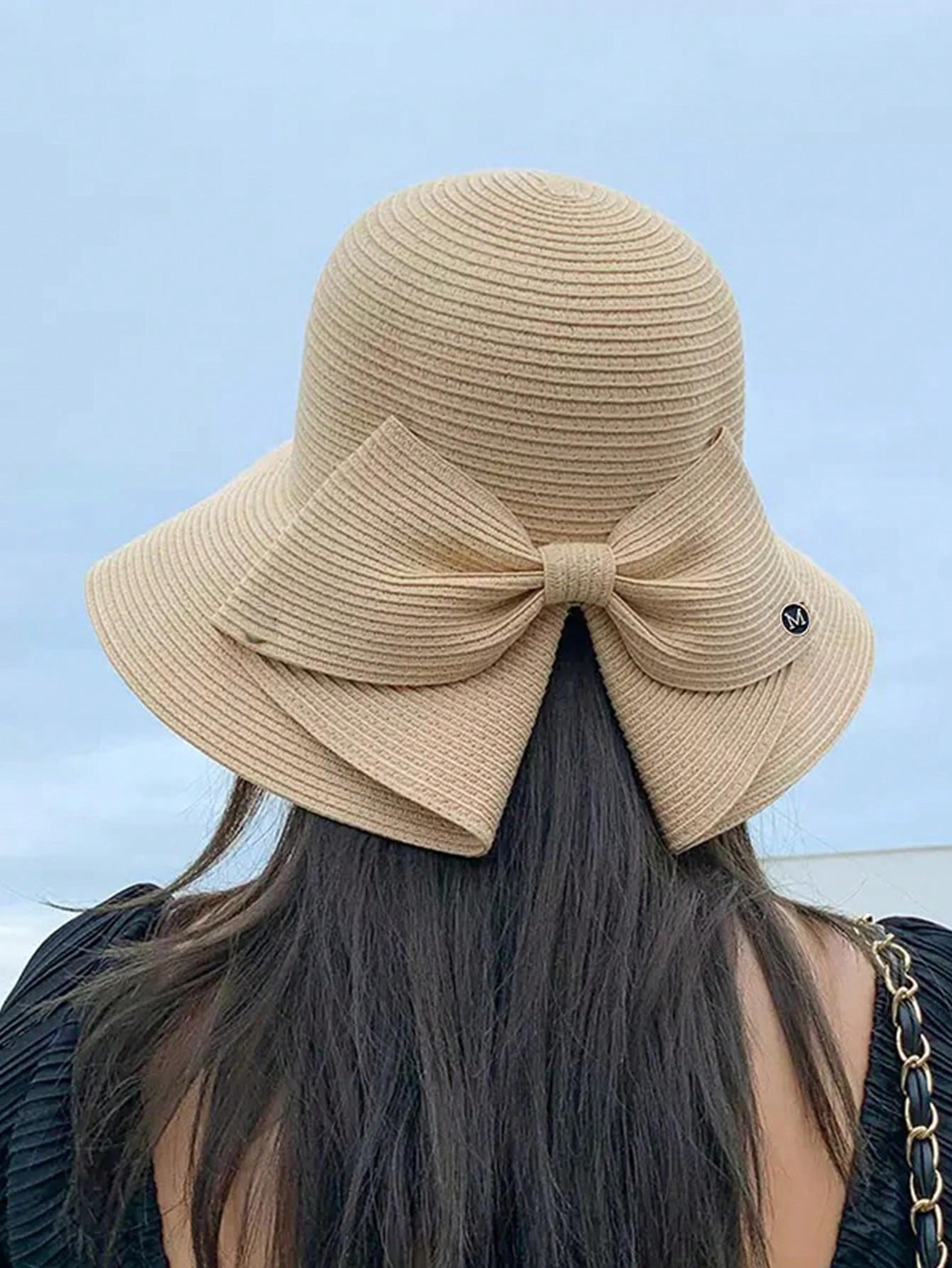 elegant wide brim straw sun hat with bowknot for women foldable summer beach cap