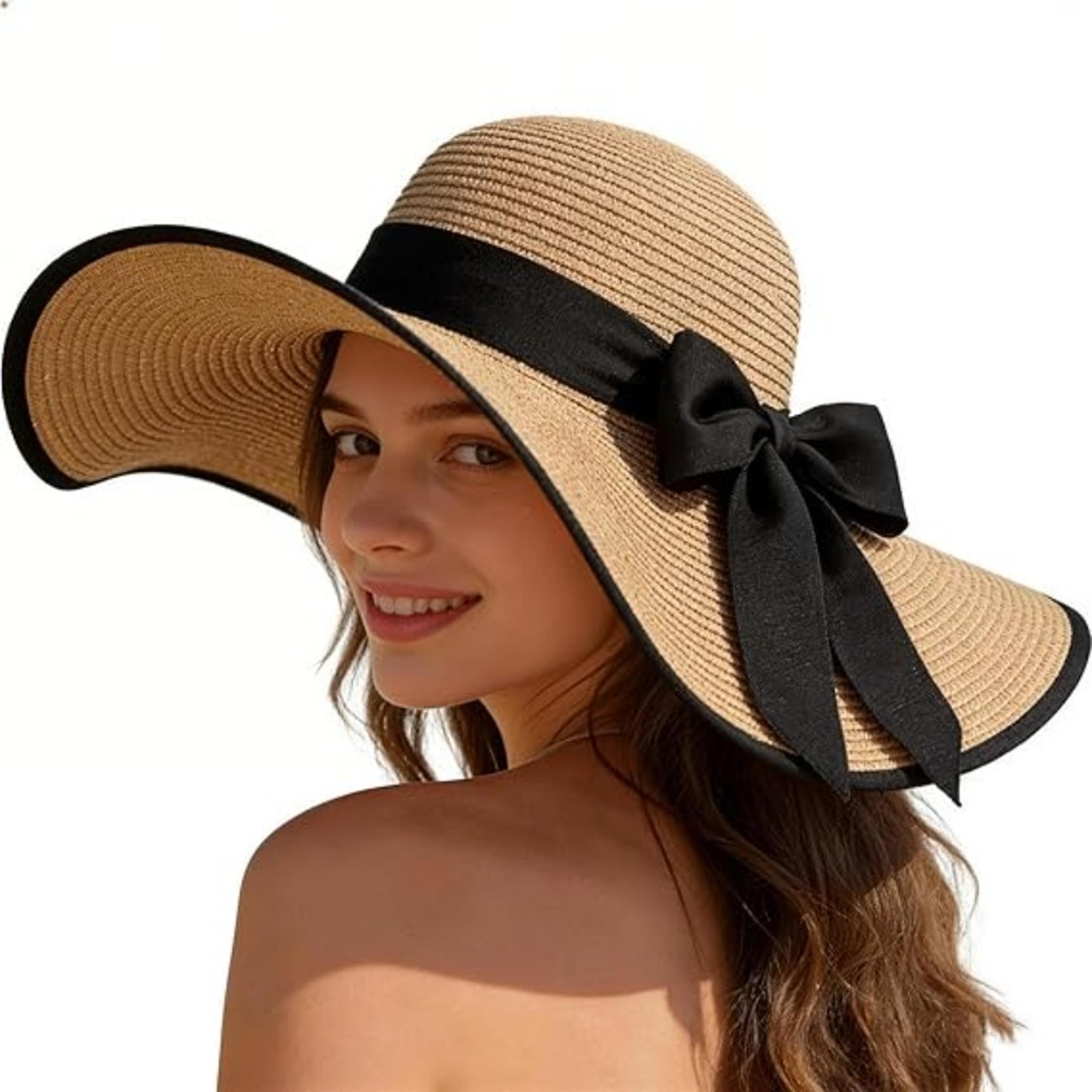 packable wide brim straw sun hat – elegant floppy beach cap for women