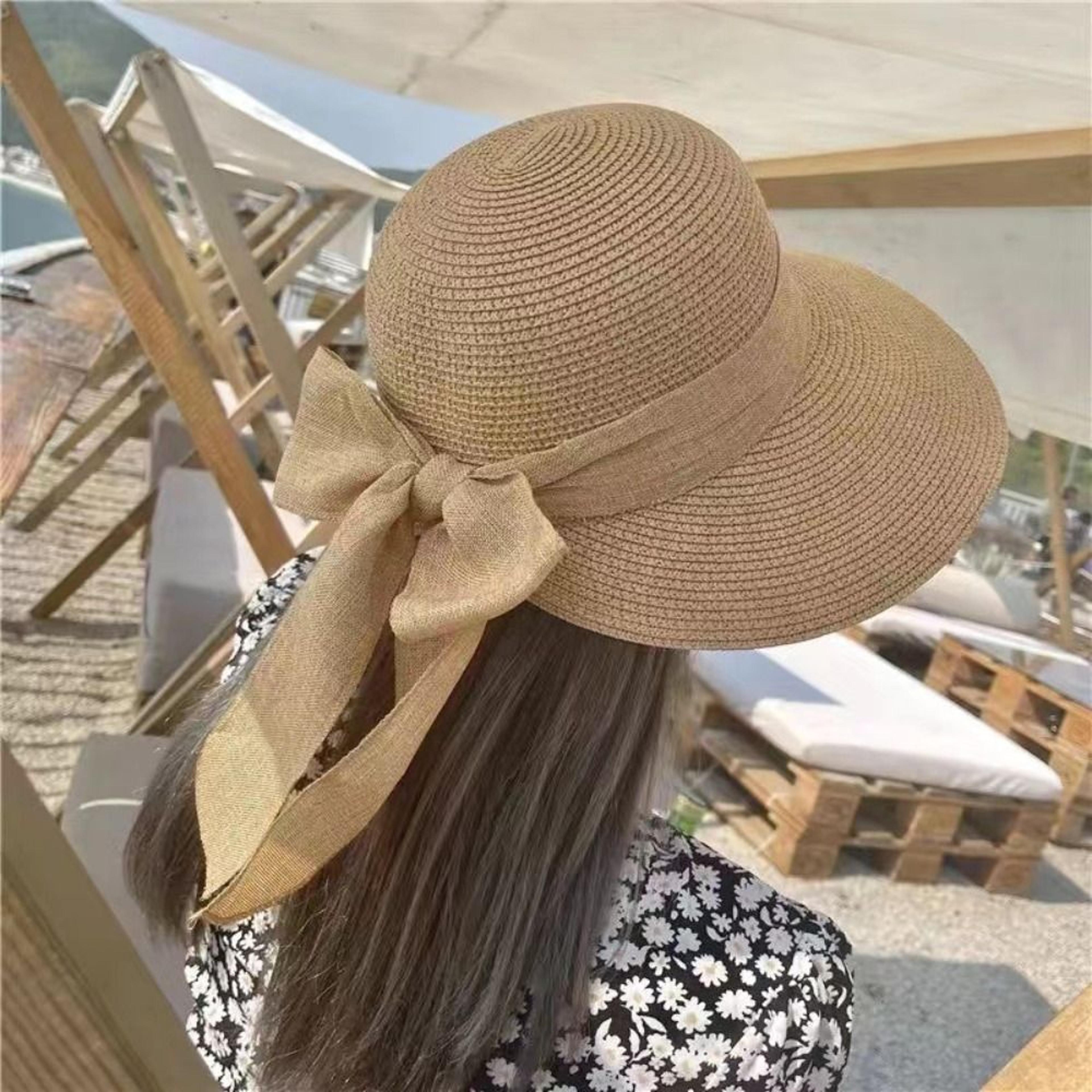 wide brim straw sun hat for women – breathable foldable beach cap with bowknot panama style