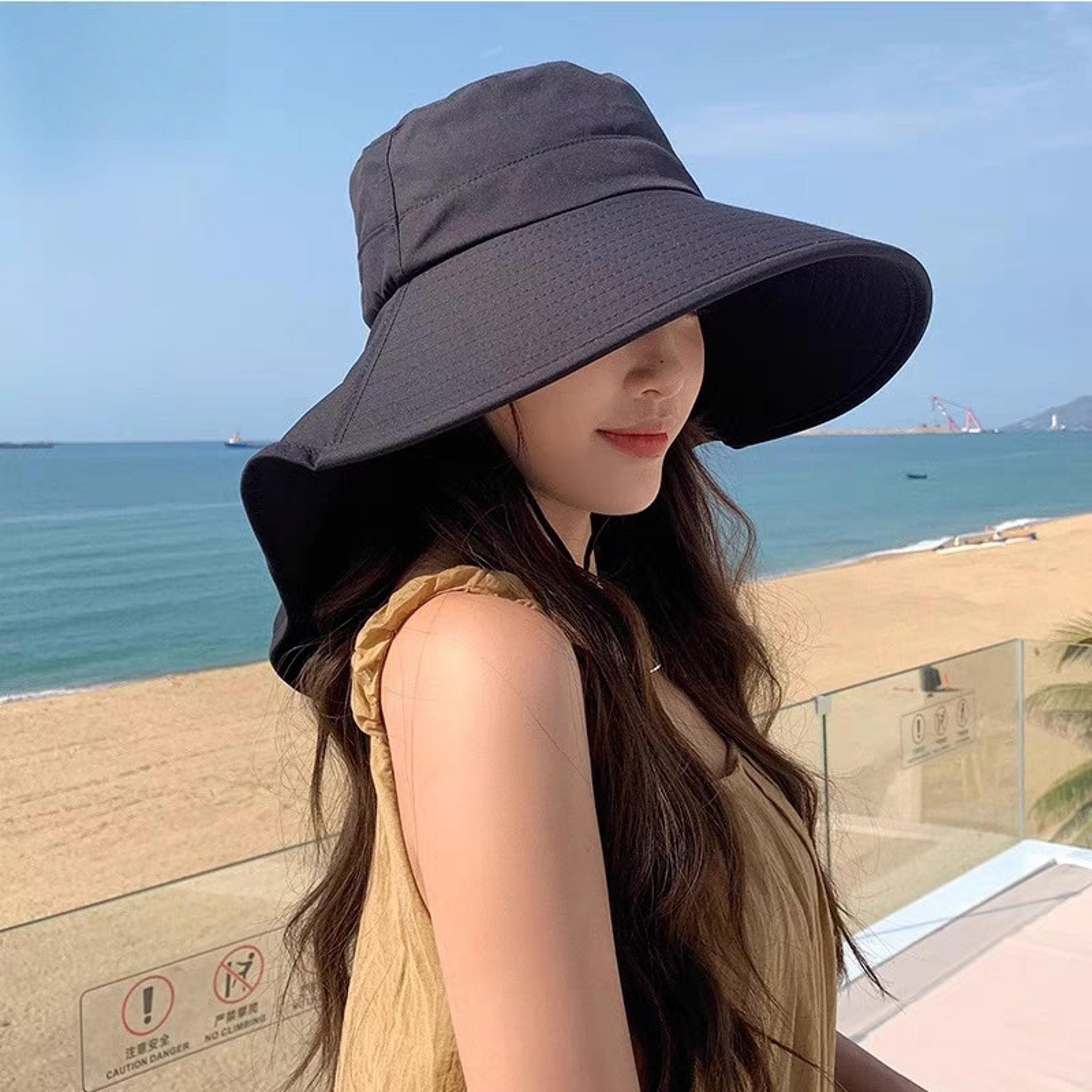 women wide brim uv protection sun hat foldable summer beach cap with neck flap