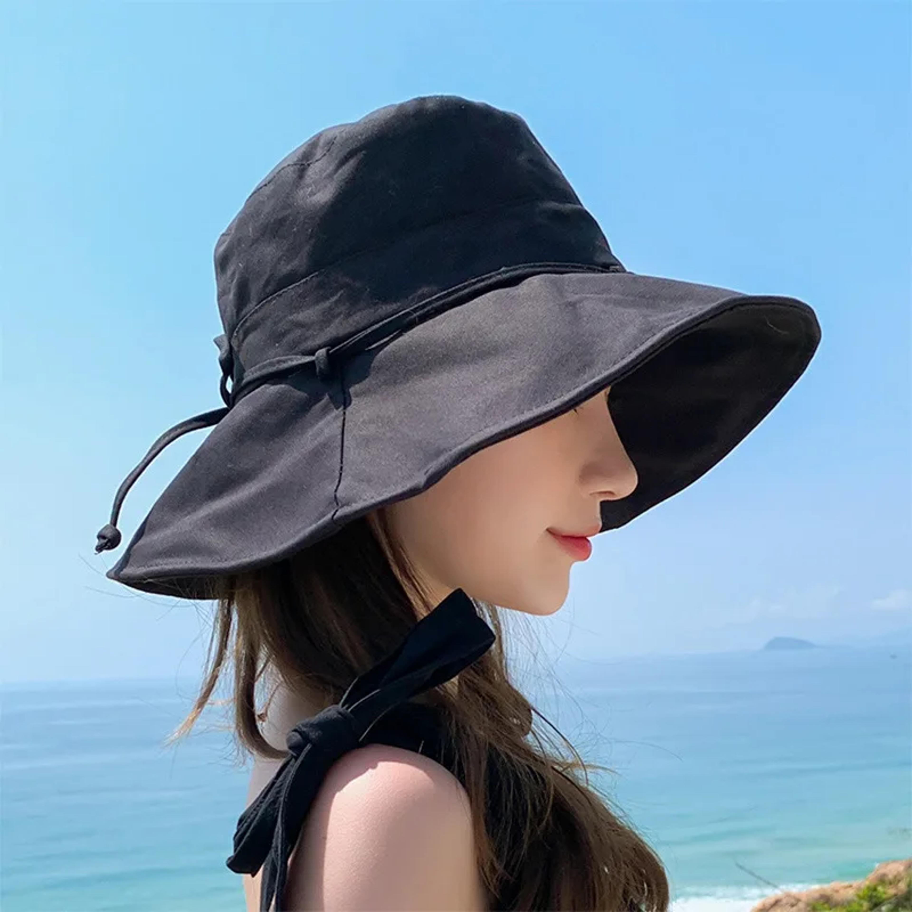 wide brim cotton sun hat with sweet knotted bow for women