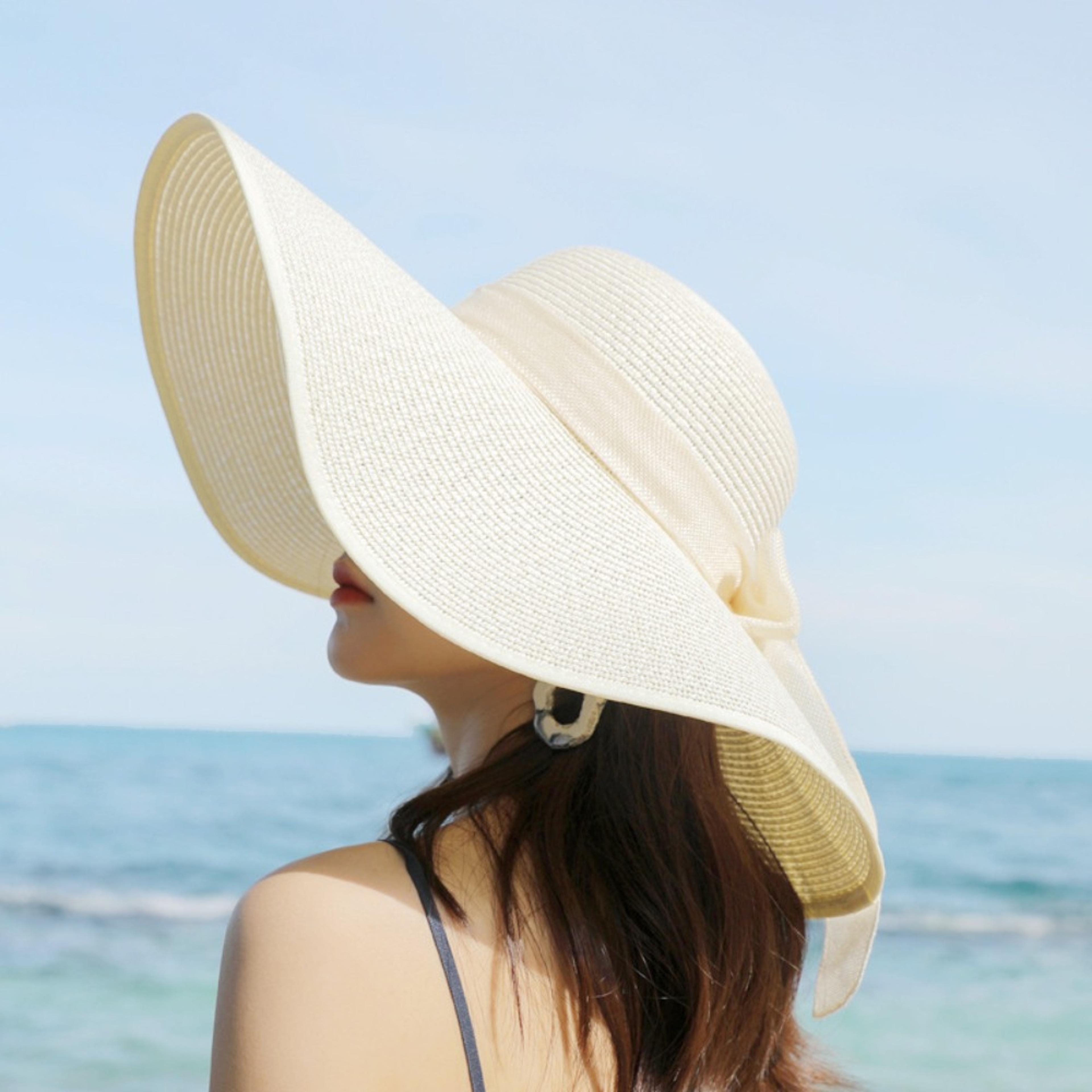 women's wide brim straw beach hat with elegant bow sun protection uv cap for summer vacation travel