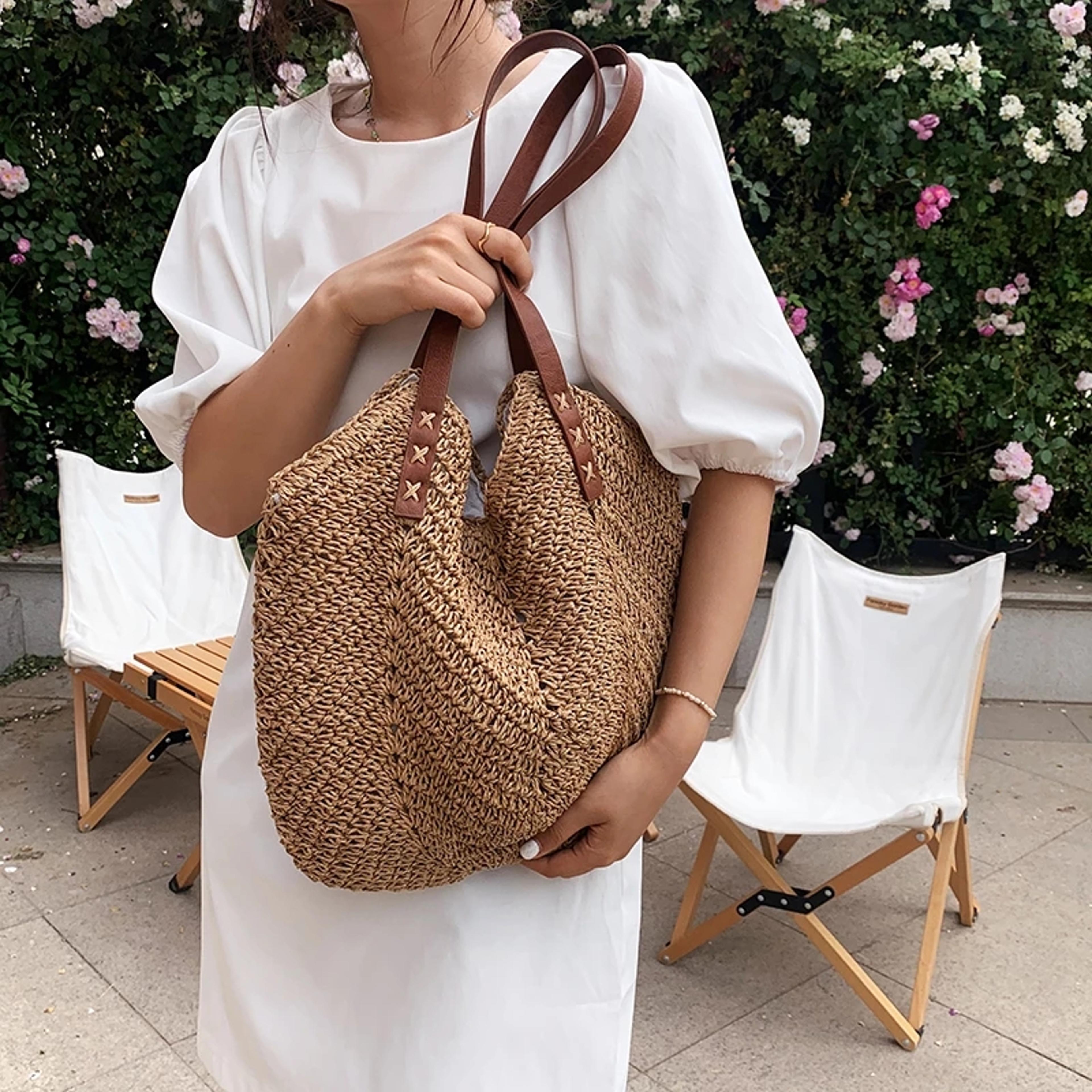 handmade summer straw woven shoulder bag large capacity rattan beach tote for vacation & travel