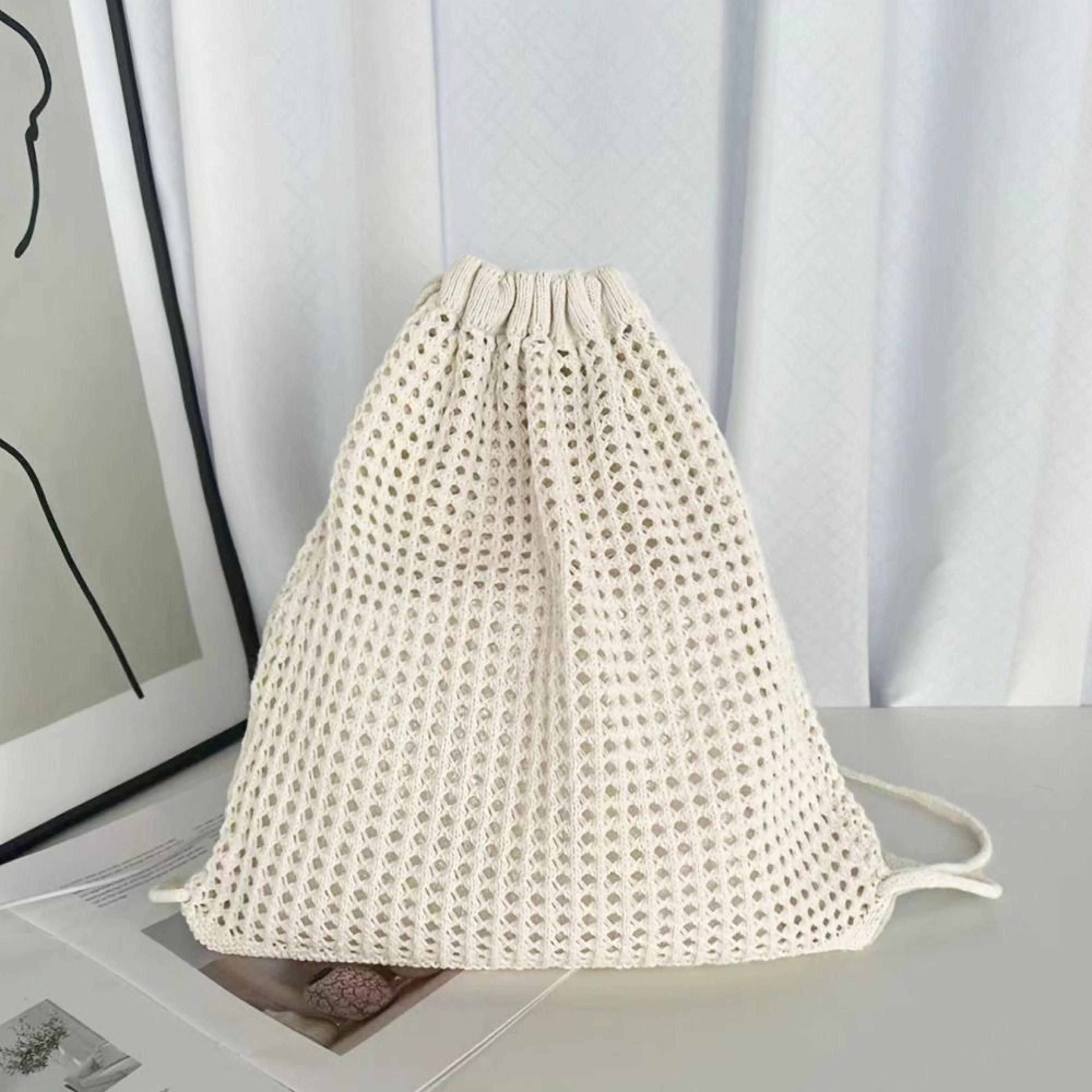 bohemian crochet backpack large capacity hollow out knit shoulder bag