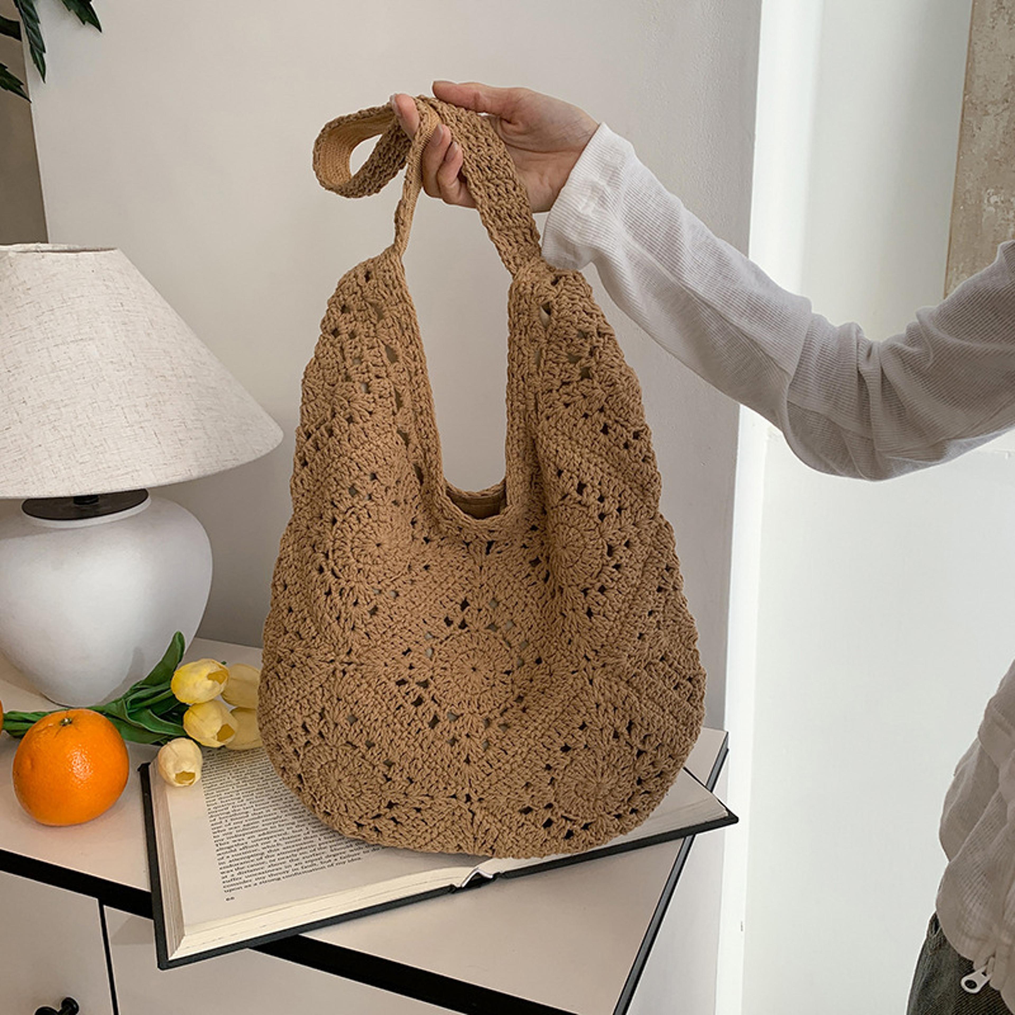 french style hollow out woven straw tote bag