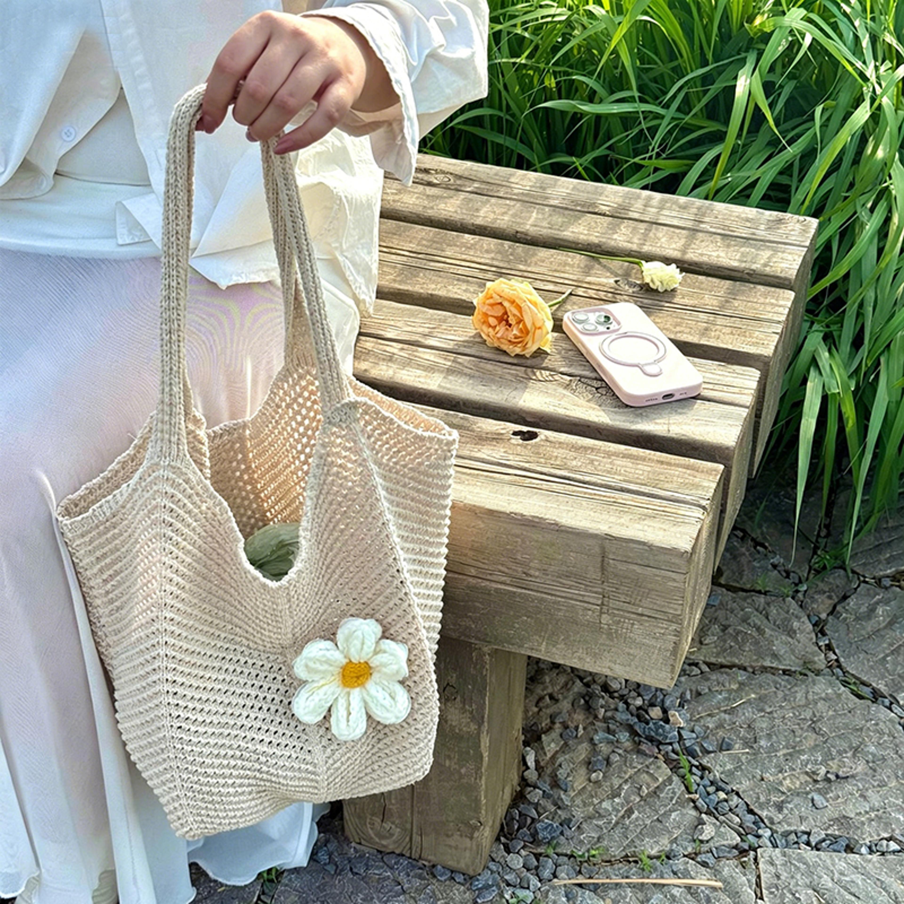 summer woven shoulder bag: aesthetic crochet beach tote & casual shopping handbag for women