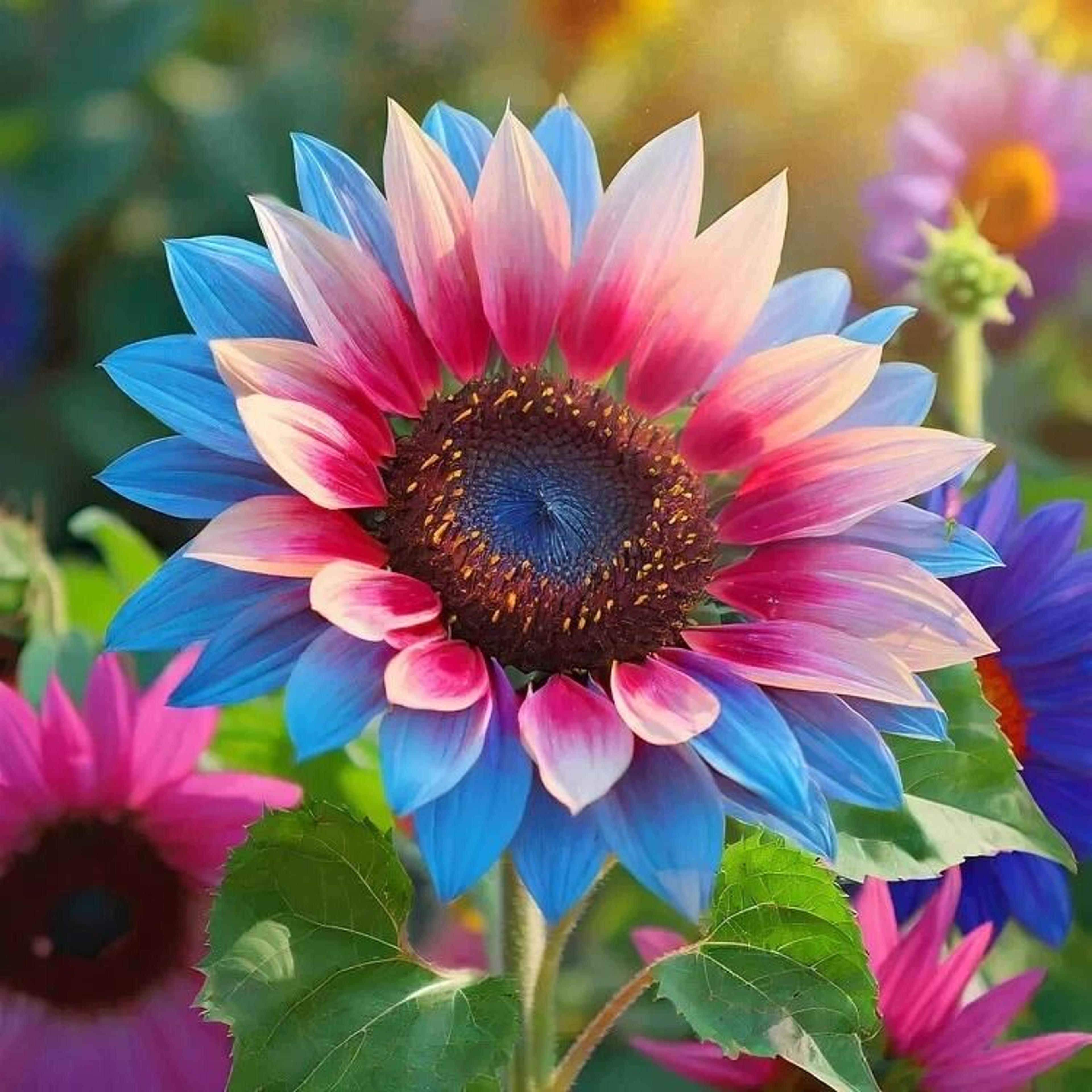 twin blossom blue over pink sunflower seeds