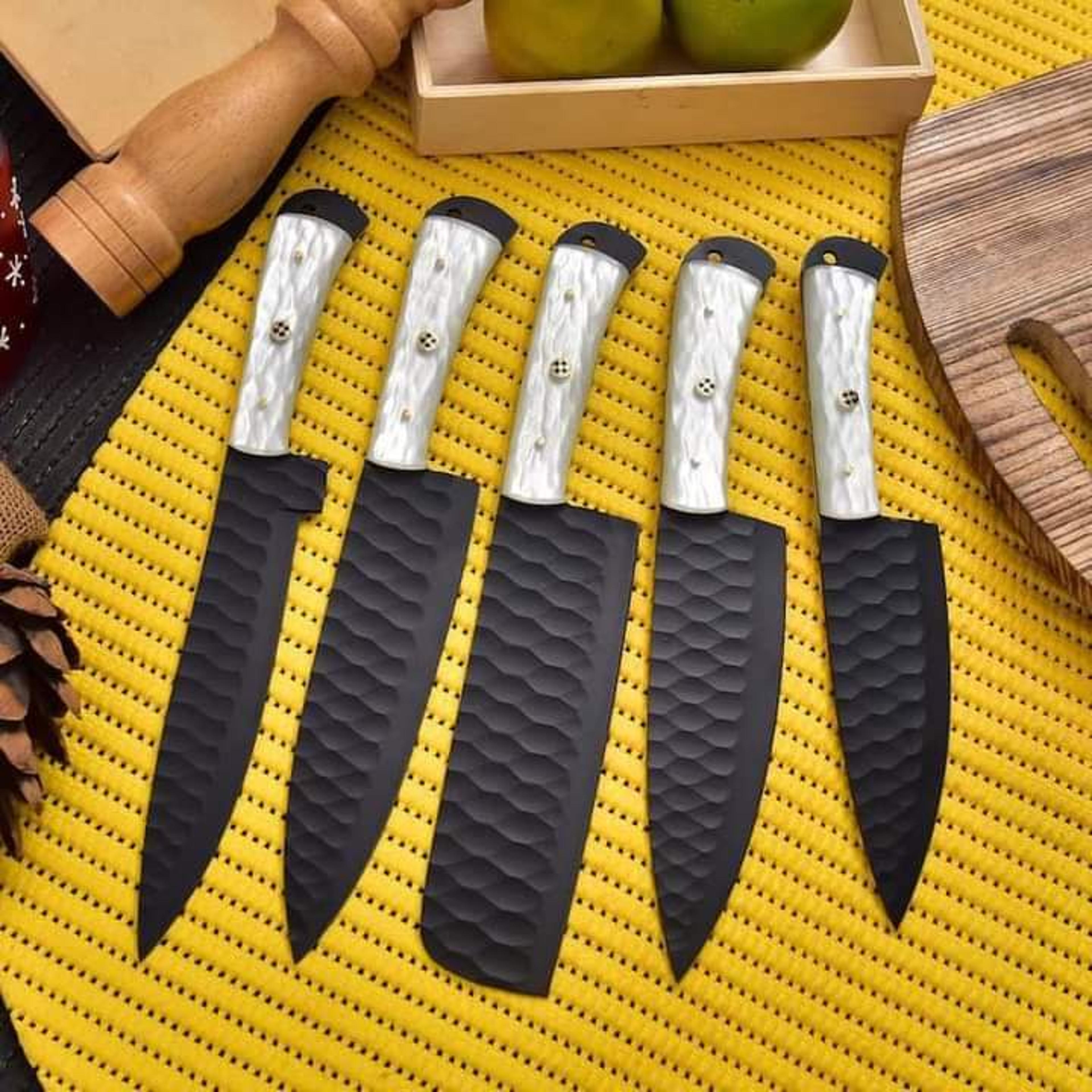 carbon steel chef set of 5 pieces ,custom handmade chef set , handmade damascus chef set ,personalized gift for mother ,