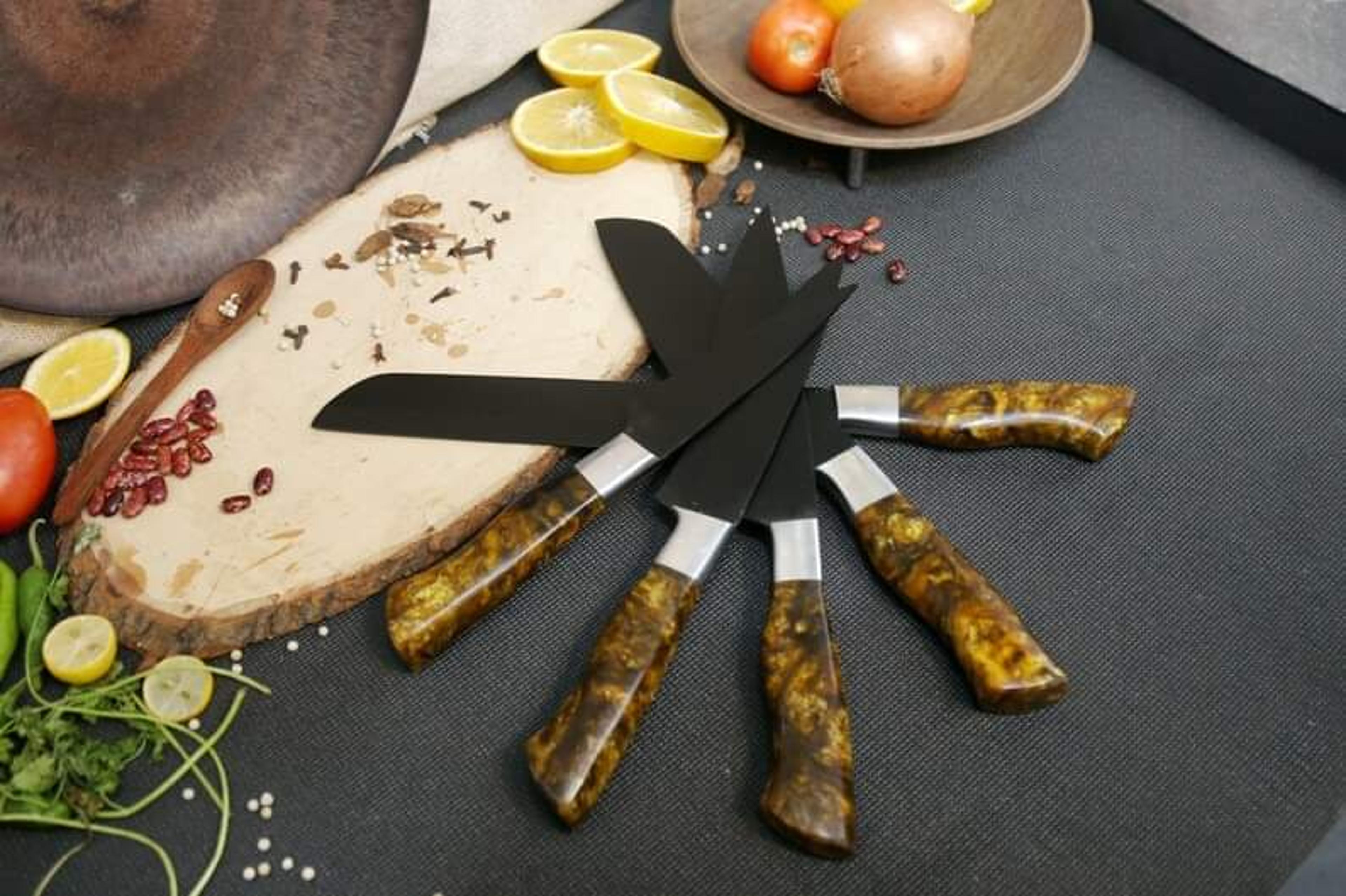 carbon steel chef set of 5 pieces ,custom handmade chef set , handmade damascus chef set ,personalized gift for mother ,