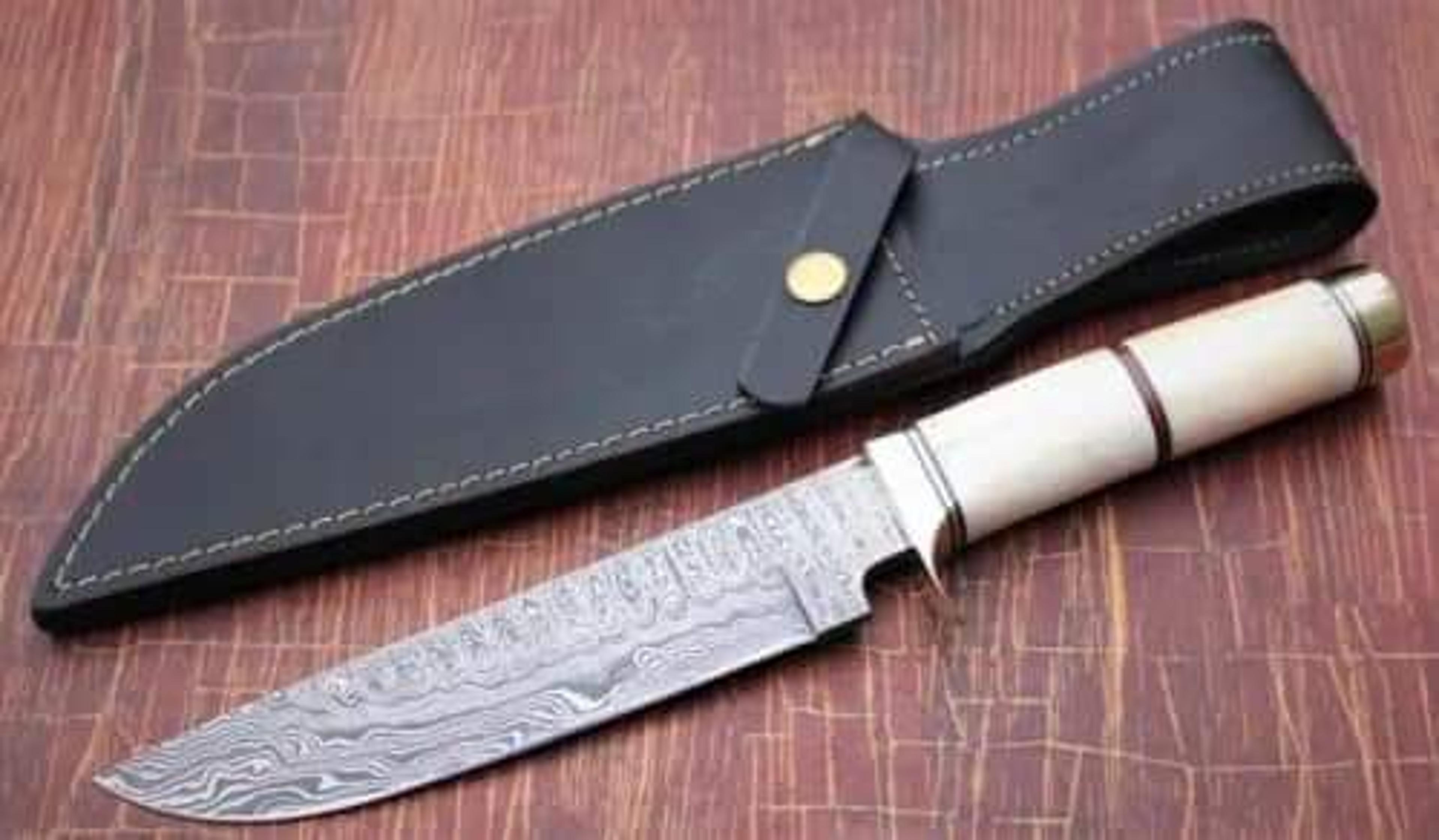 handmade damascus steel bowie knife, 15" fixed blade, custom handle, outdoor survival & hunting