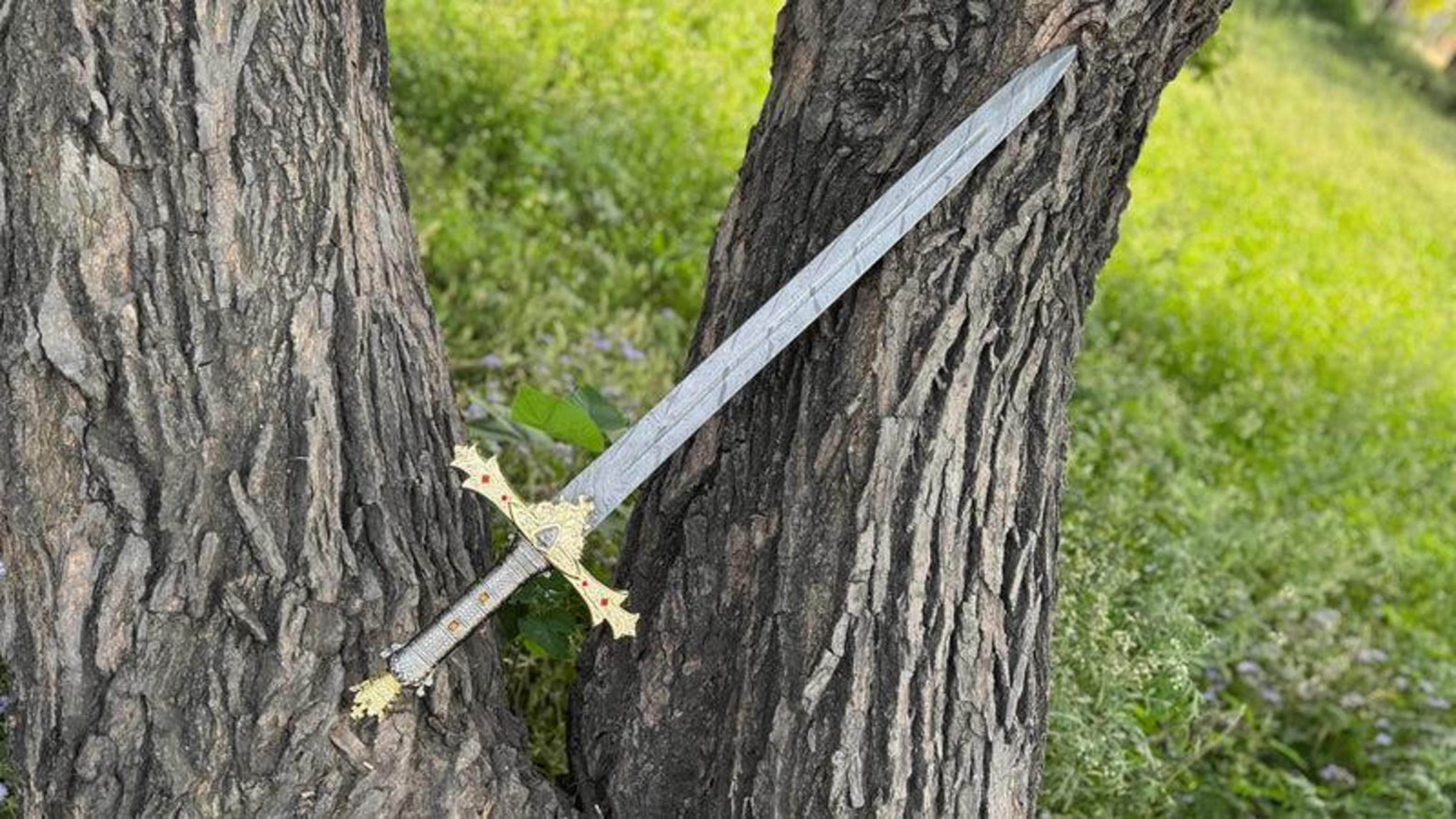custom damascus steel serpent sword fantasy medieval display piece gift for him