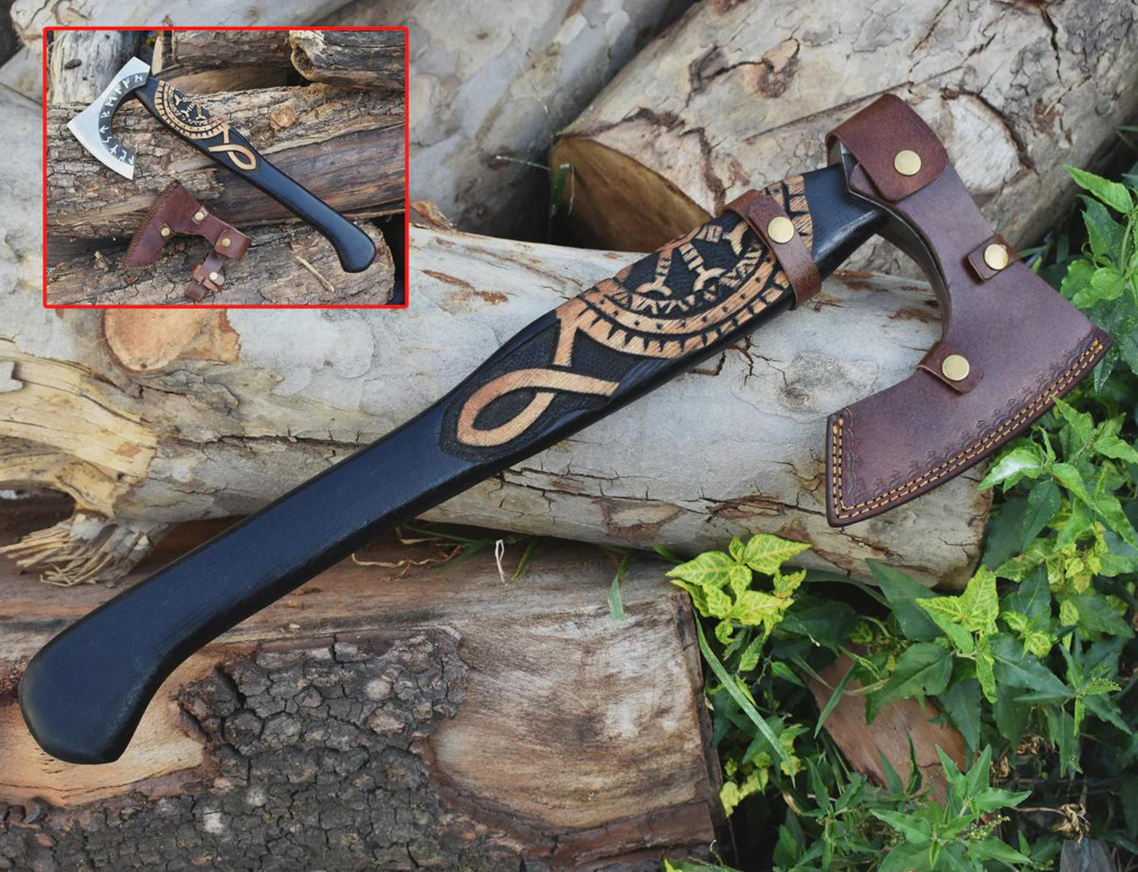 handmade viking axe norse rune hatchet custom engraved axe for gifting & display