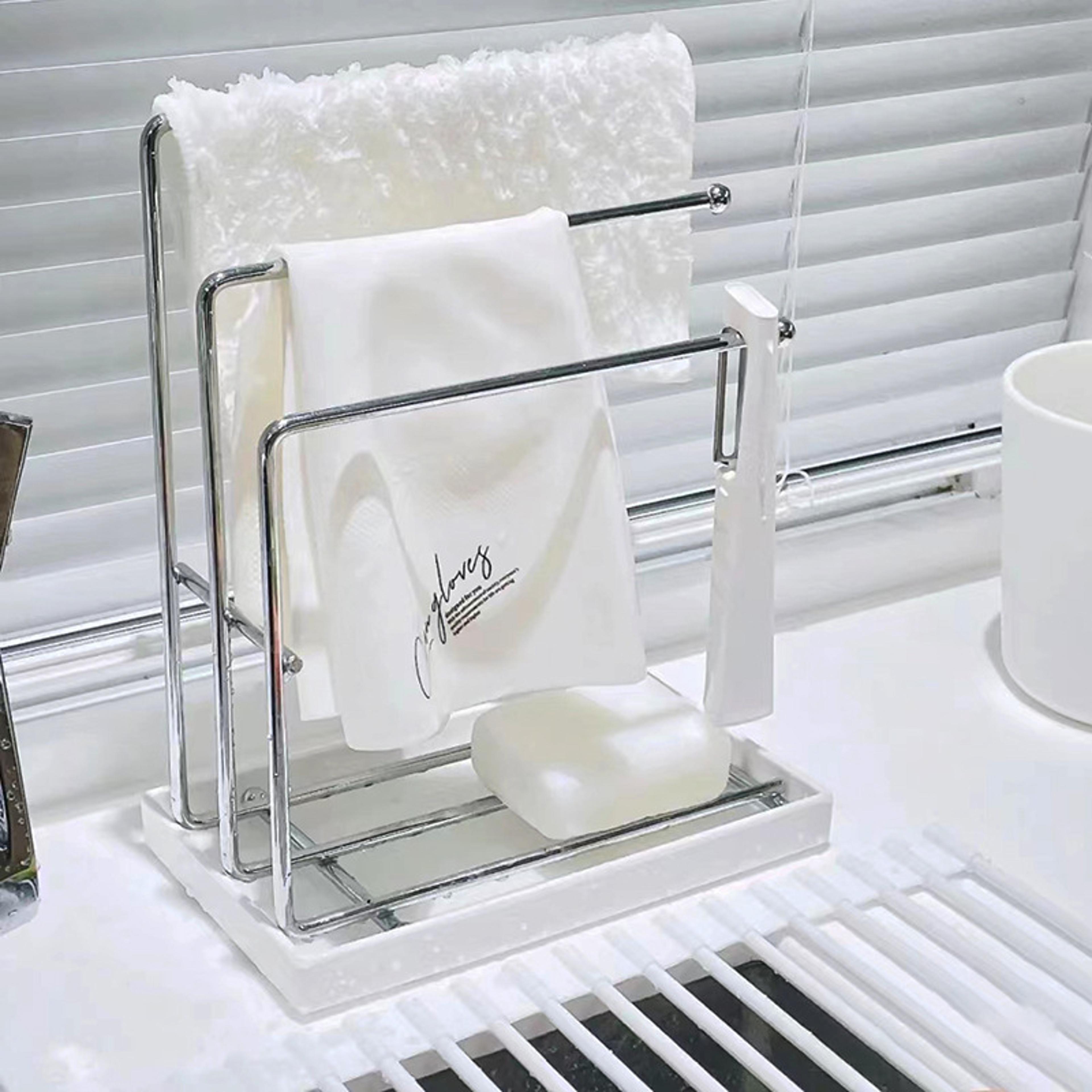 drain rag rack, kitchen supplies storage rack, household counter top organiser, dishcloth sponge towel holder