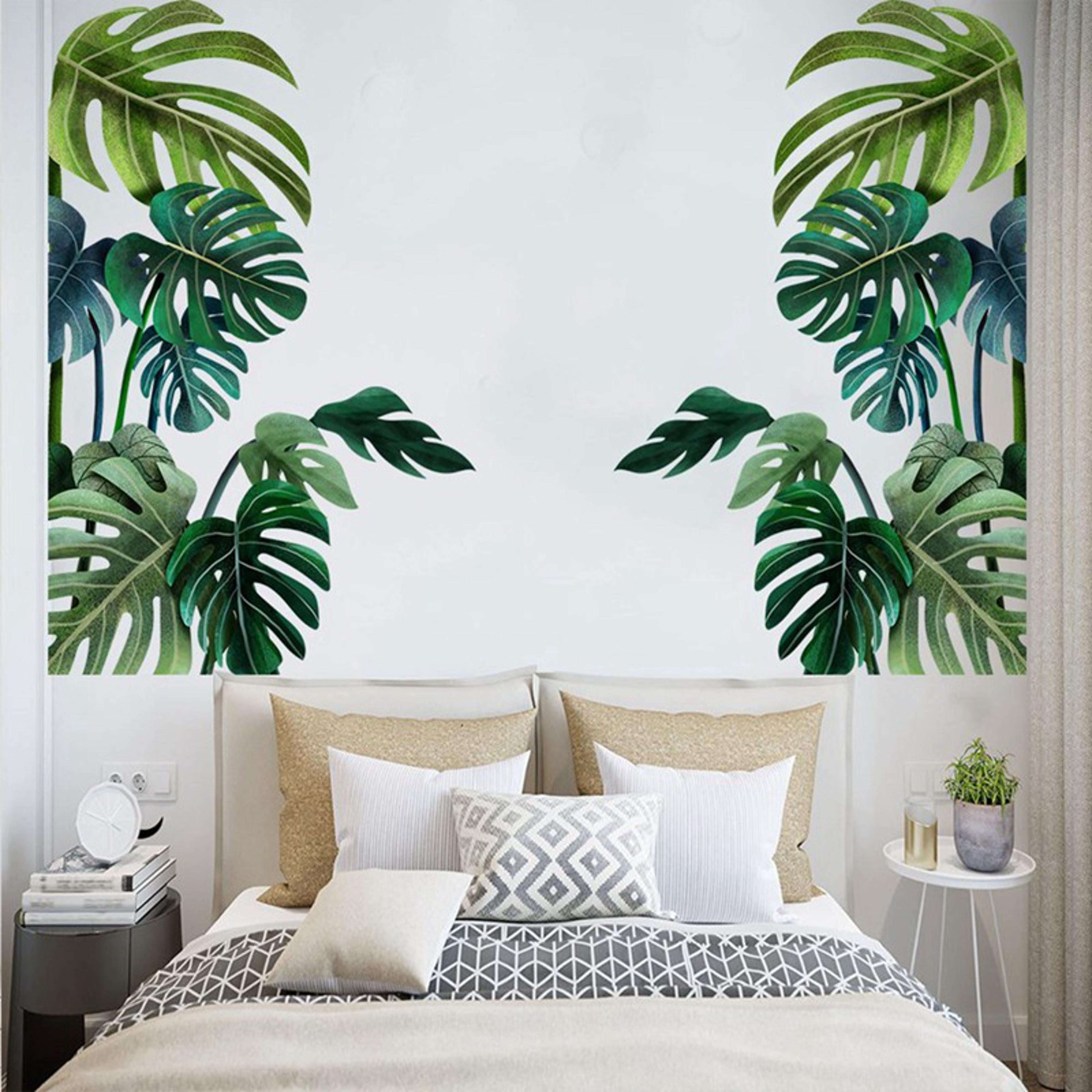 large nordic green leaf wall stickers, removable pvc eco friendly decals, home decor art for living room bedroom