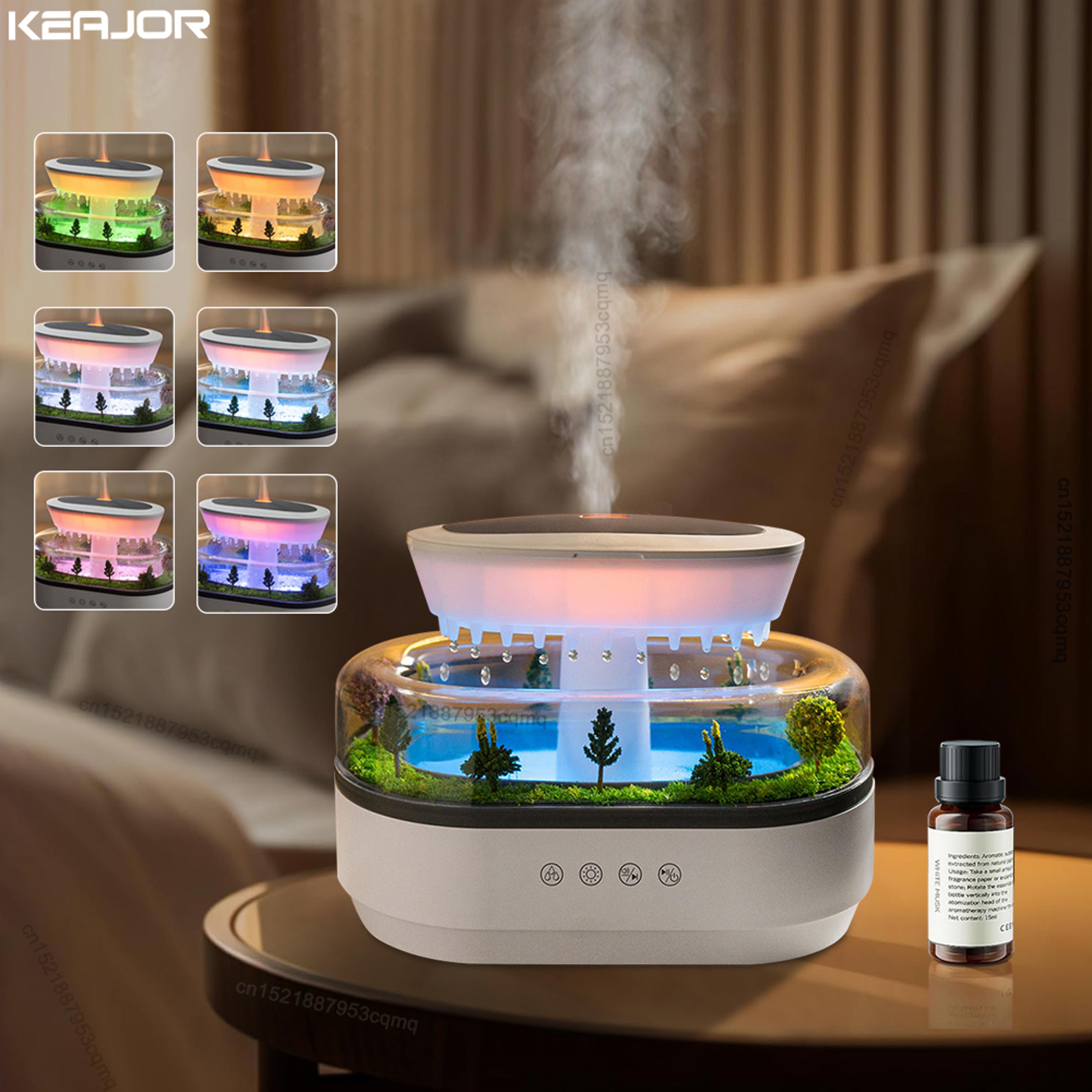 aroma humidifier, ultrasonic air diffuser, raindrop essential oil, home fragrance, colourful light, white noise