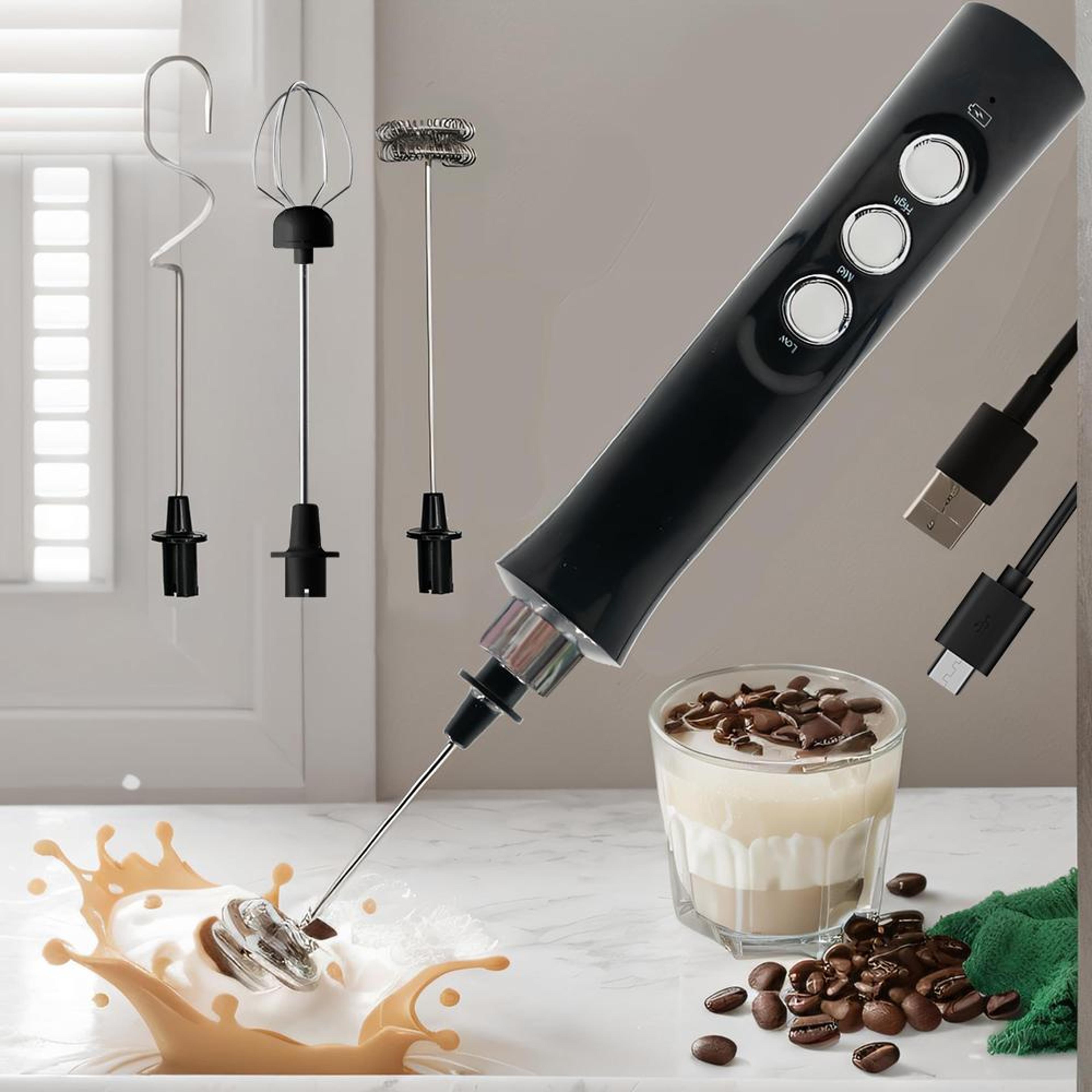 wireless electric milk frother, rechargeable handheld foam maker, cappuccino, hot chocolate