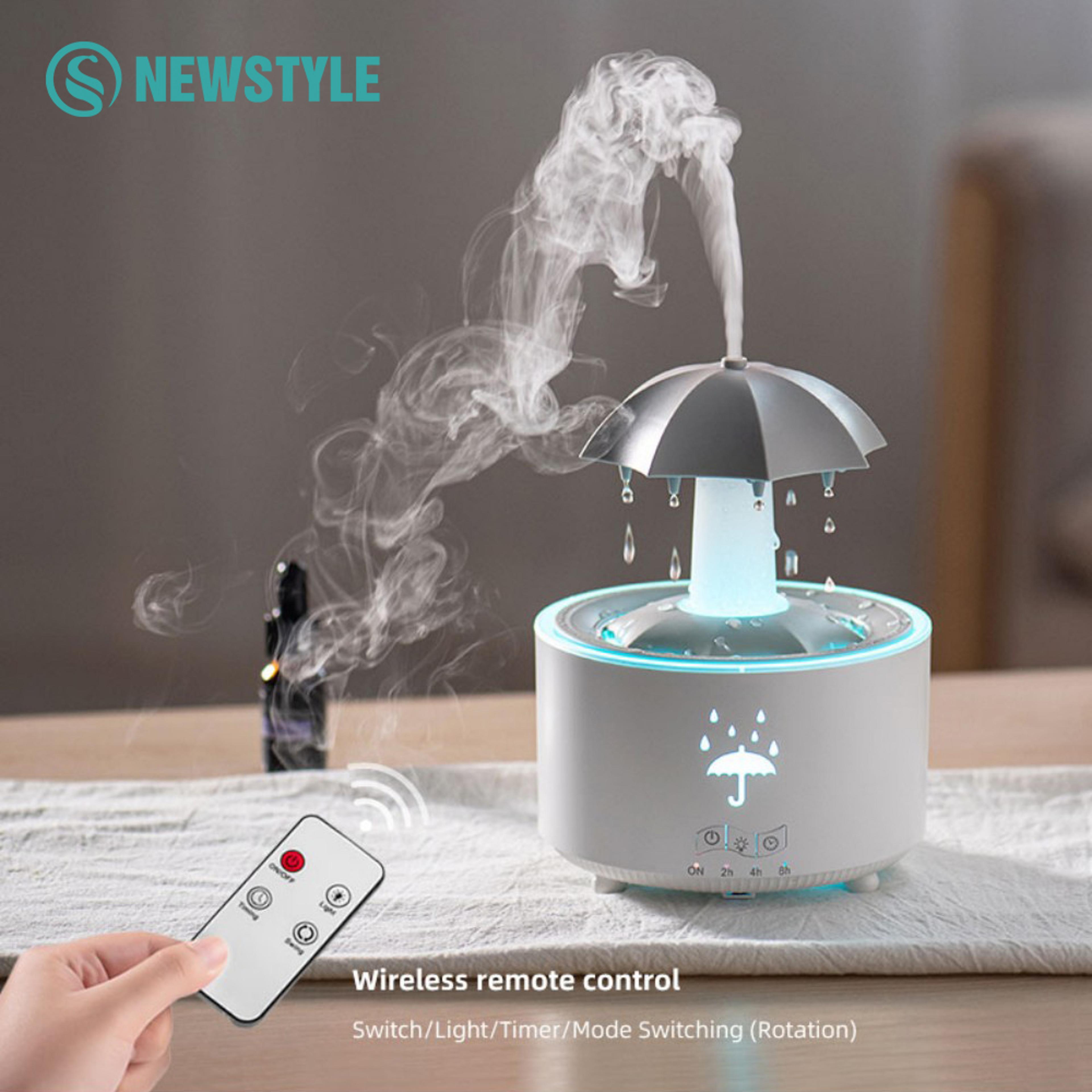 rotating umbrella water drop humidifier, colourful night light aroma diffuser, quiet essential oil sprayer for home