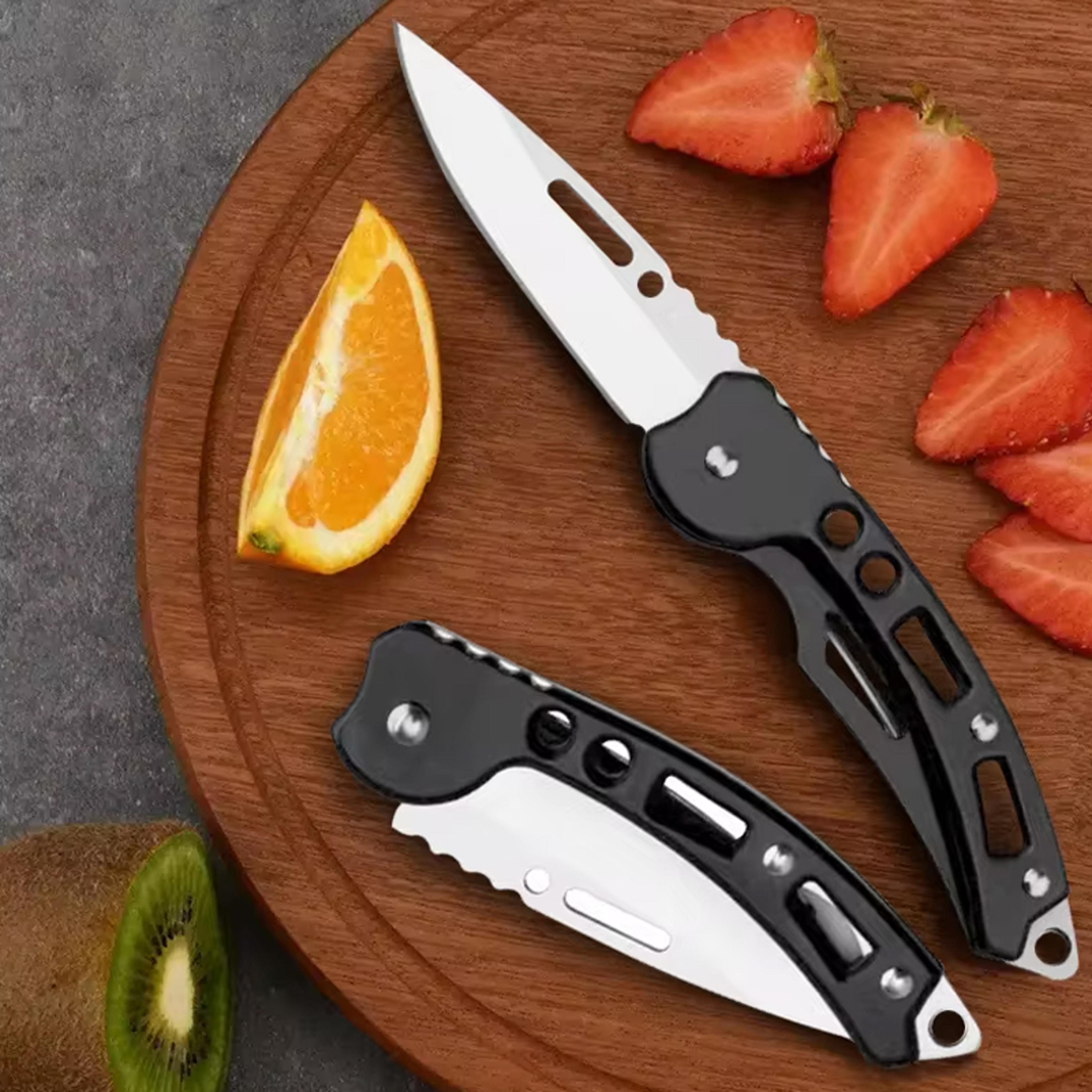 folding fruit knife, stainless steel pocket knife, keychain, non-slip handle, household small knife