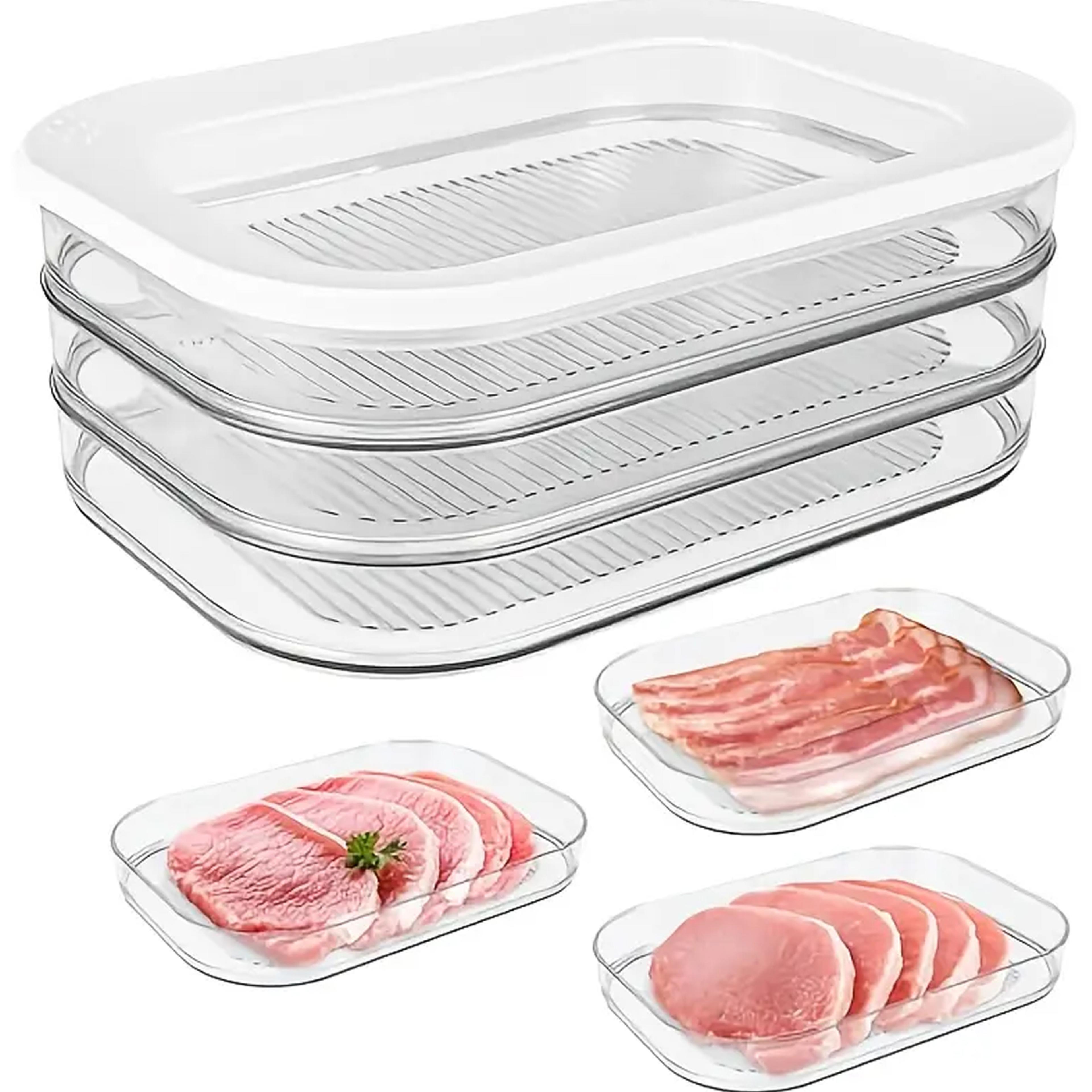 plastic food storage containers, fridge organiser bins, refrigerator storage for lunch, meat, salmon, bacon, deli slices