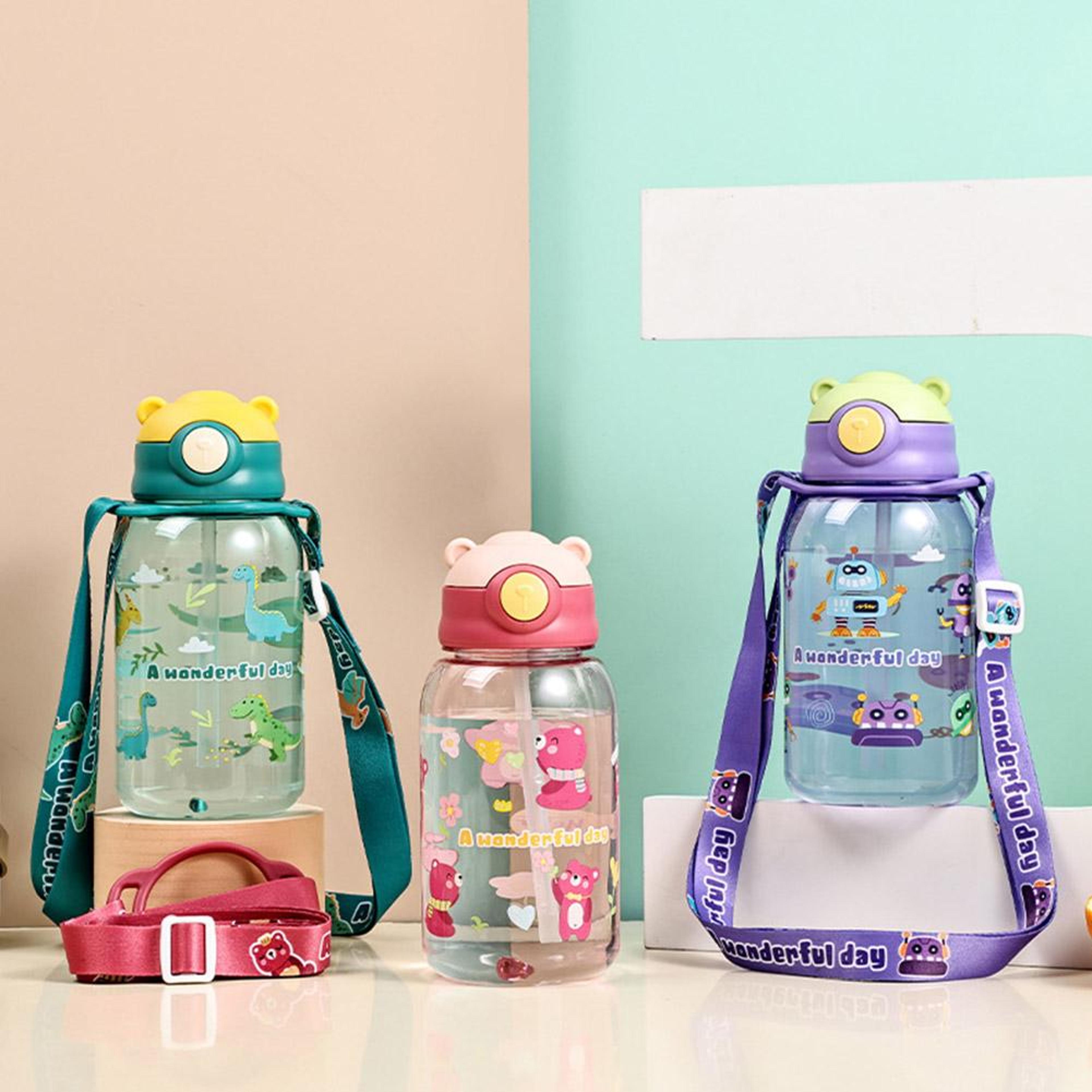cute kids water bottle, leakproof school cup, portable straw water bottle for children