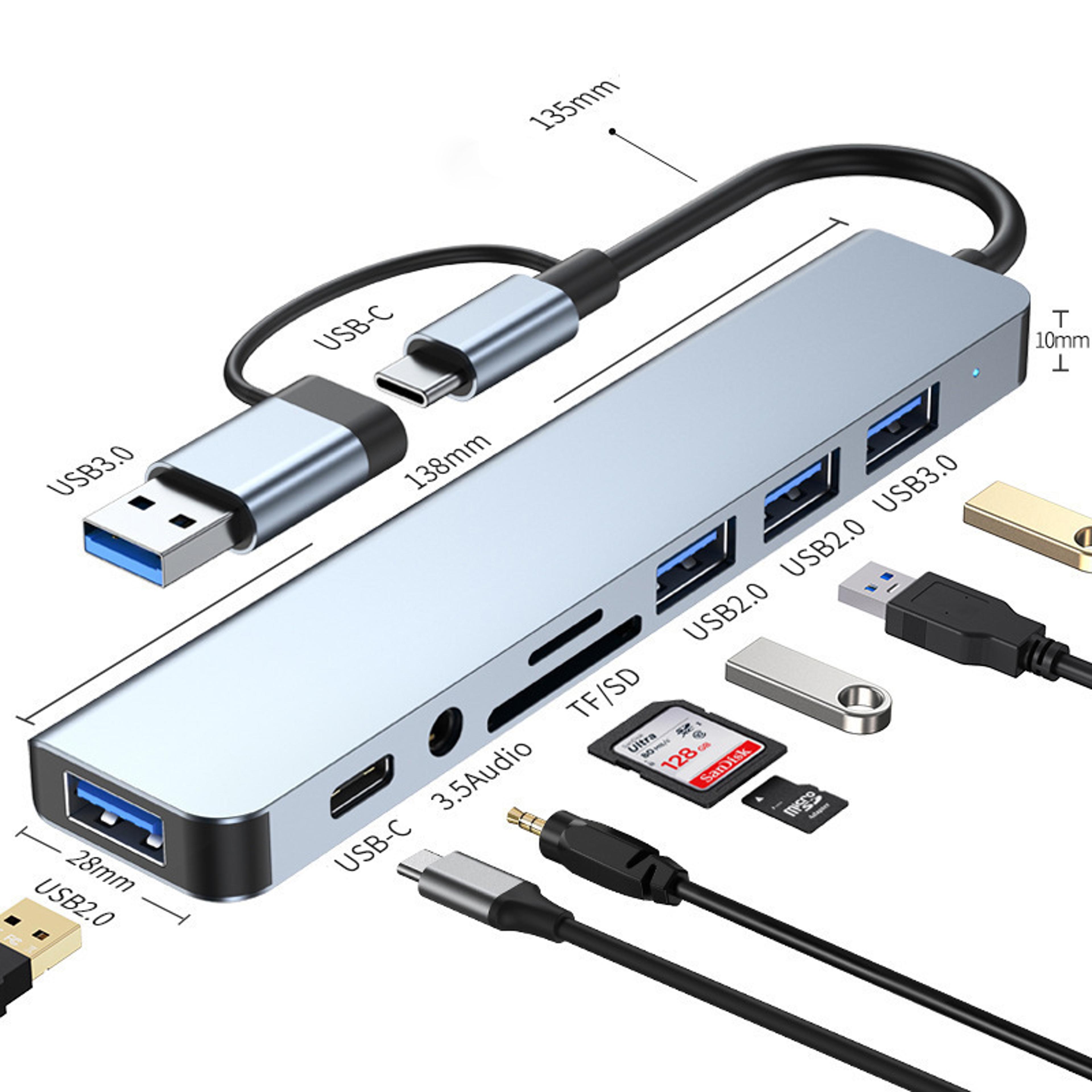 docking station, audio jack adaptor, micro sd card reader, laptop tablet phone disk converter