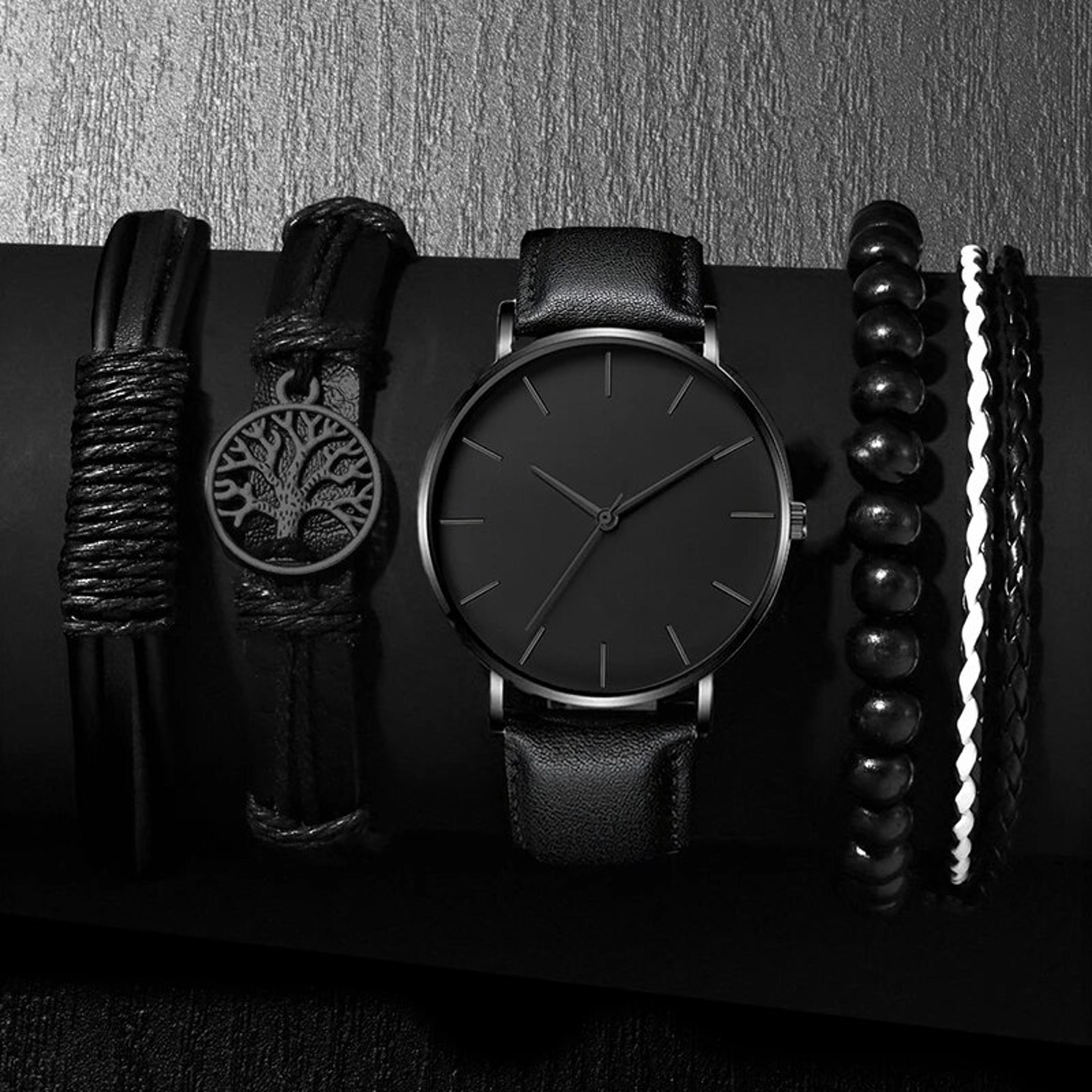 fashion mens quartz wristwatch, luxury leather bracelet, casual business watch