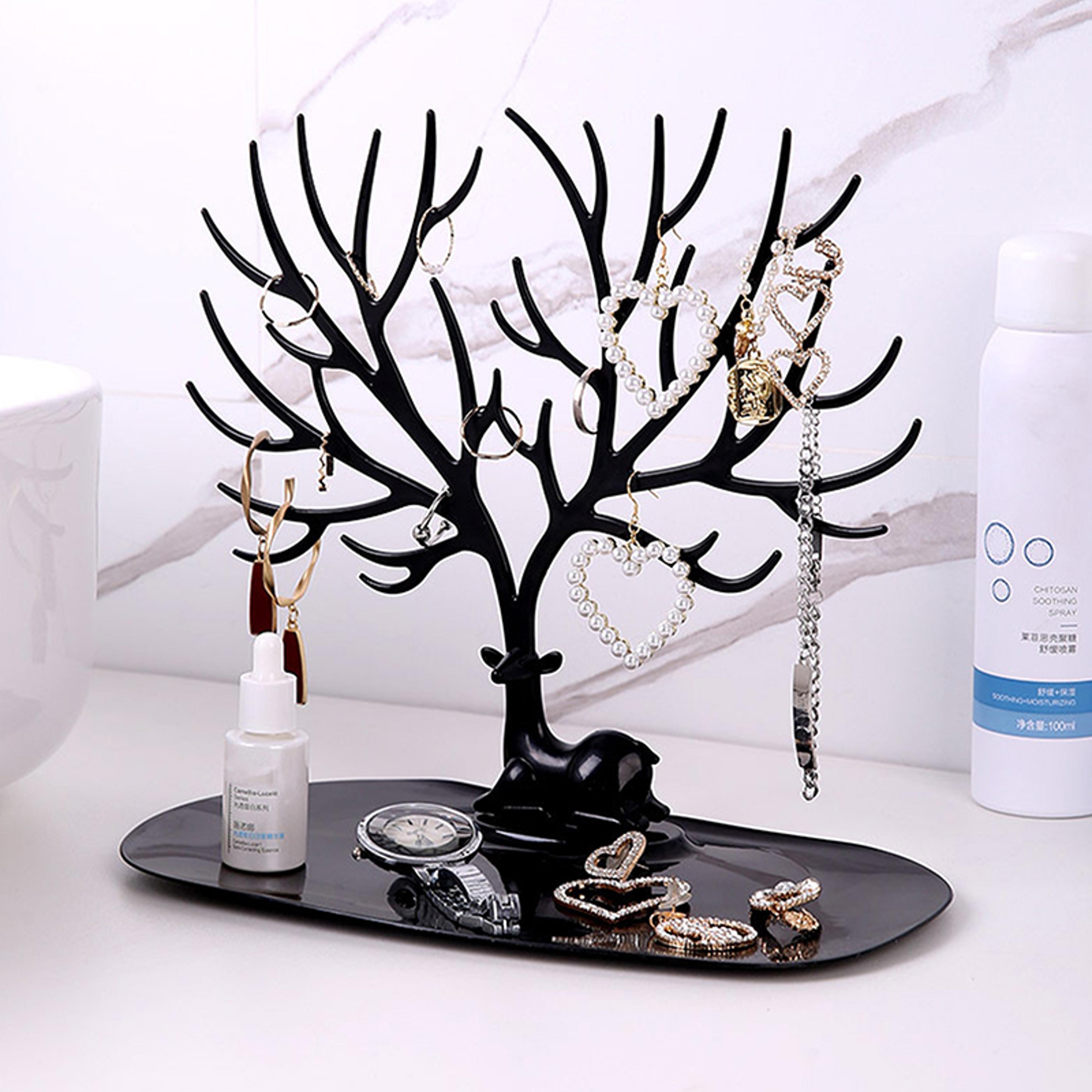 jewelry tree organizer stand with tray for earrings, necklaces & rings storage