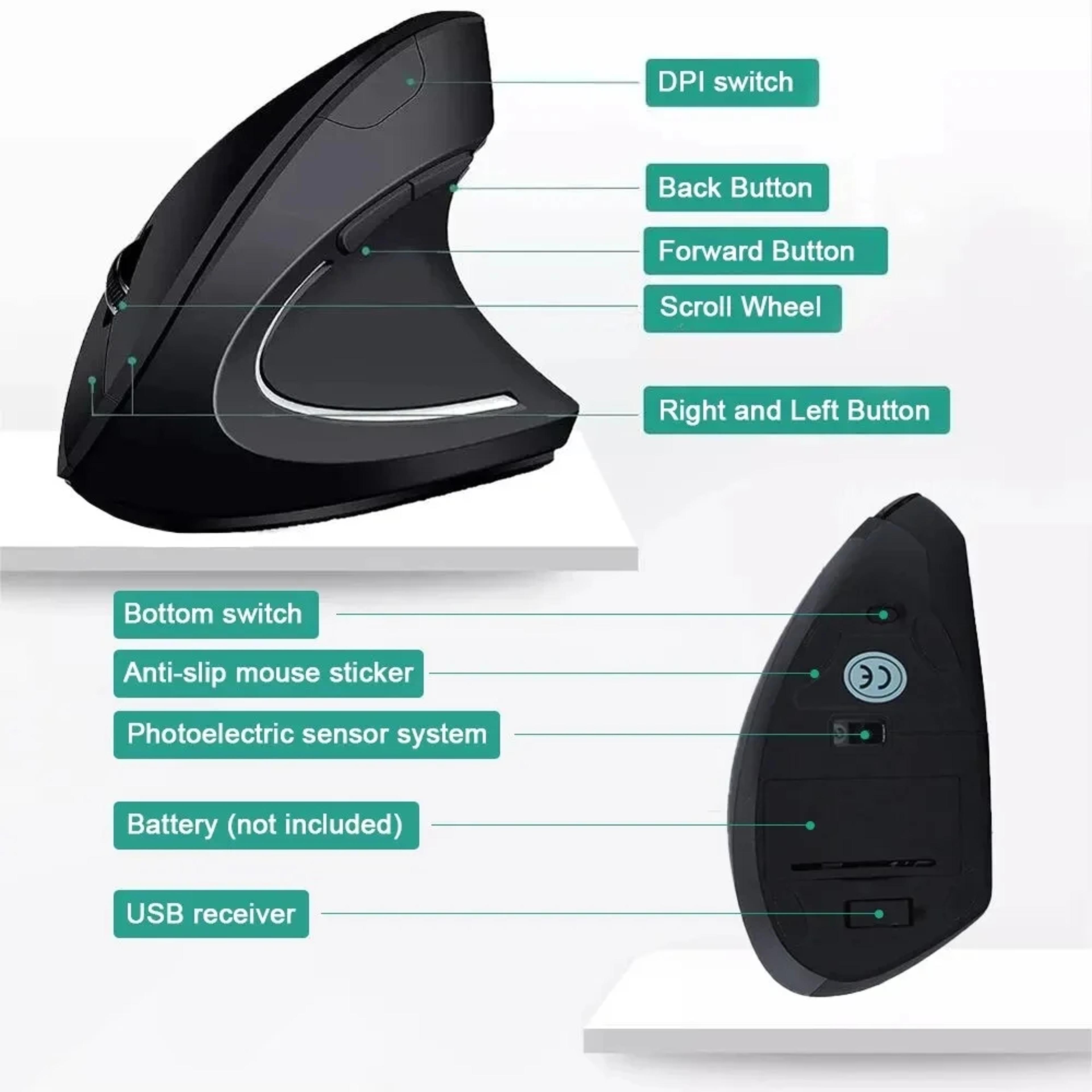 vertical ergonomic wireless mouse, optical mice for laptop pc, computer desktop