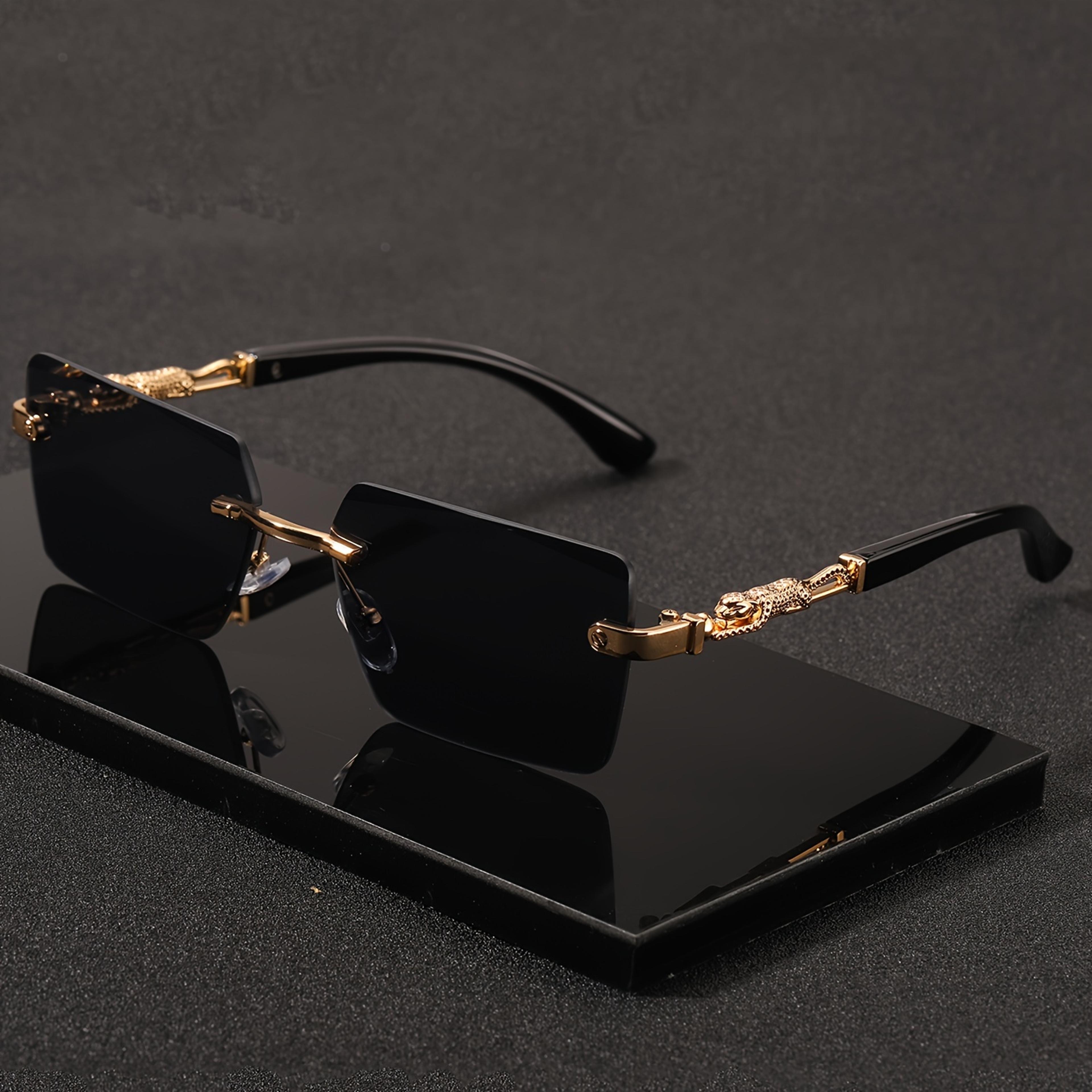 rimless rectangle sunglasses for men and women, small square shades for beach and vacation