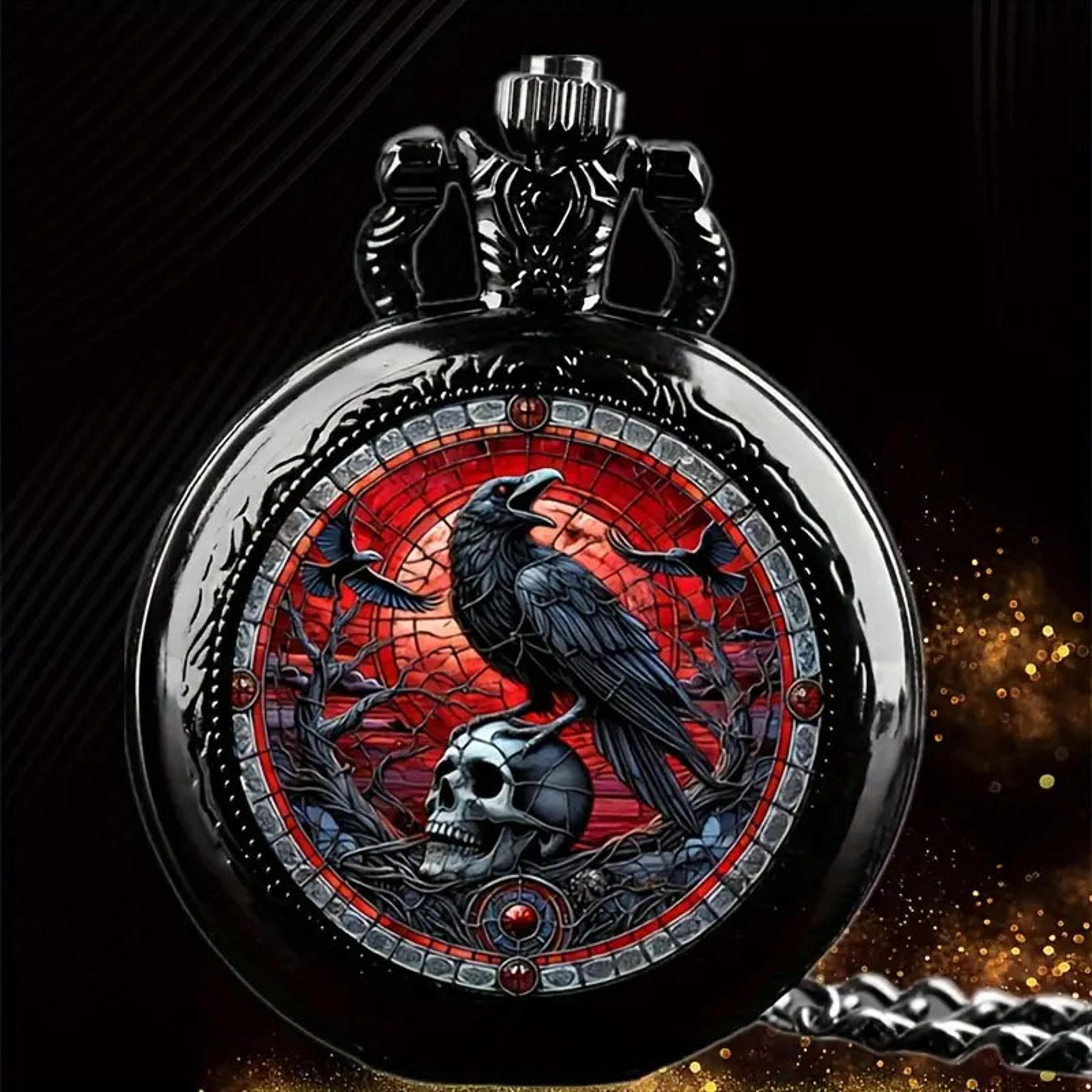 colourful pattern retro pocket watch, trendy flip necklace watch for students, personalised quartz watch