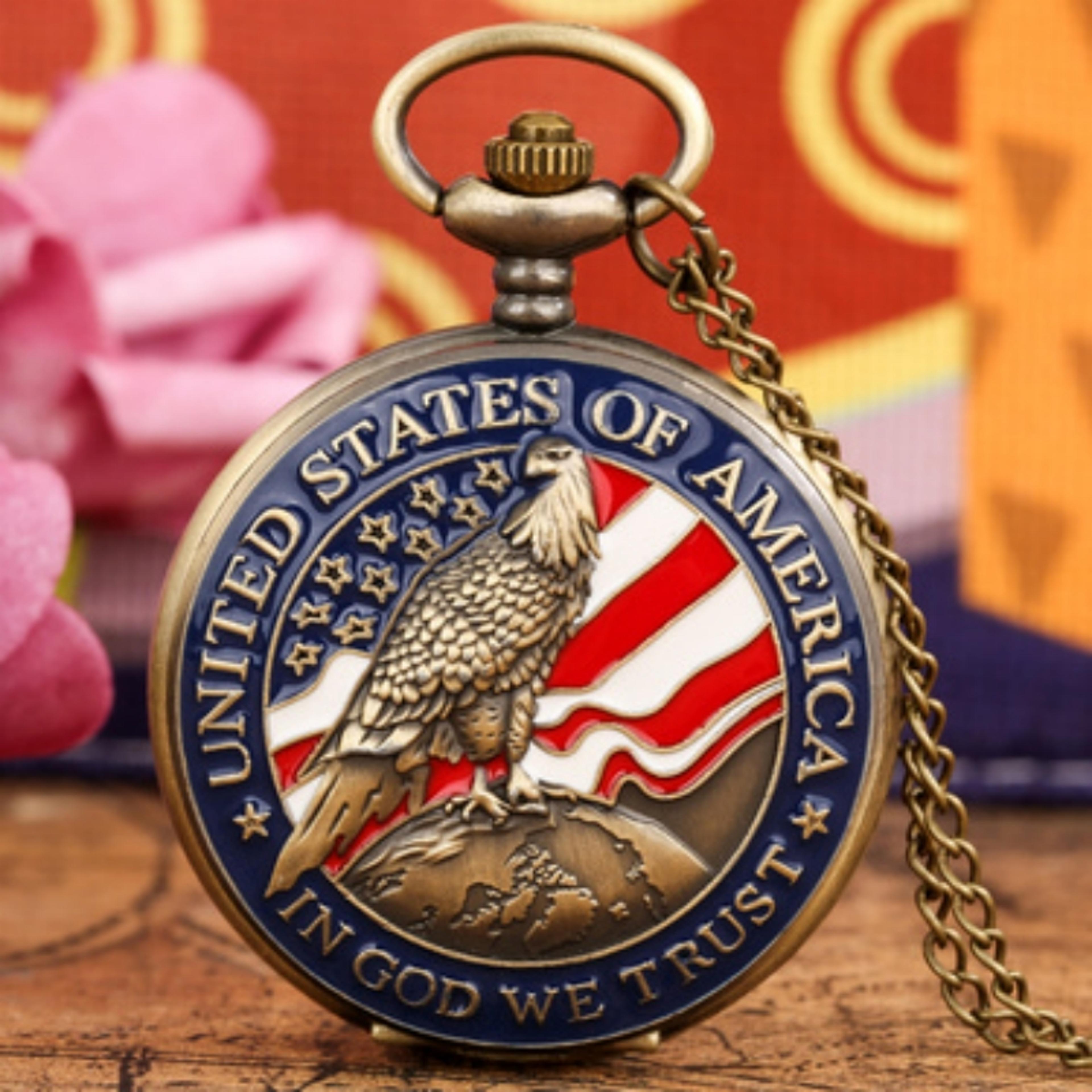 classic american eagle free design pocket watch for men and women vintage quartz arabic numerals