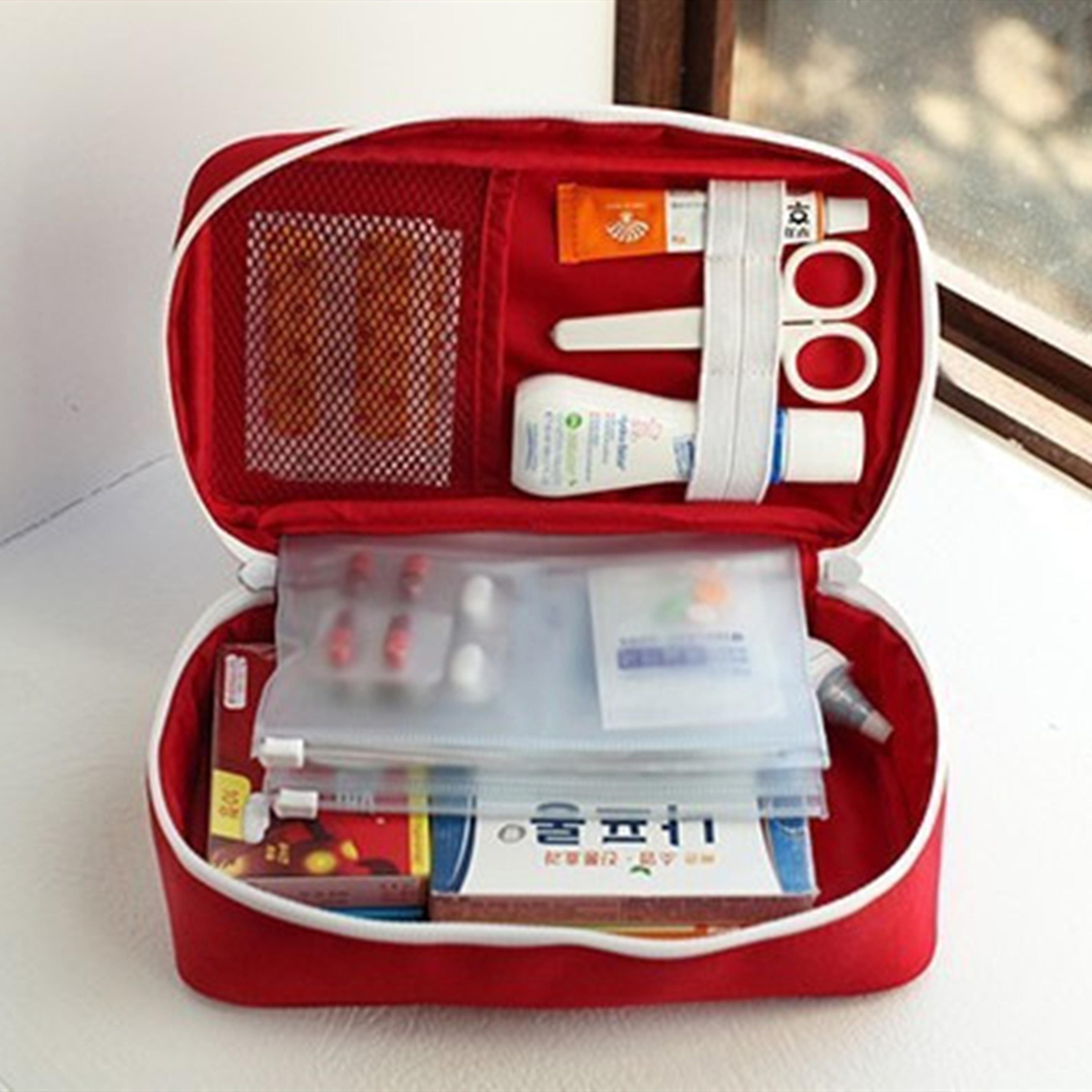 health medicine storage case, portable travel first aid kit, oxford cloth emergency tote bag, outdoor medical bag red