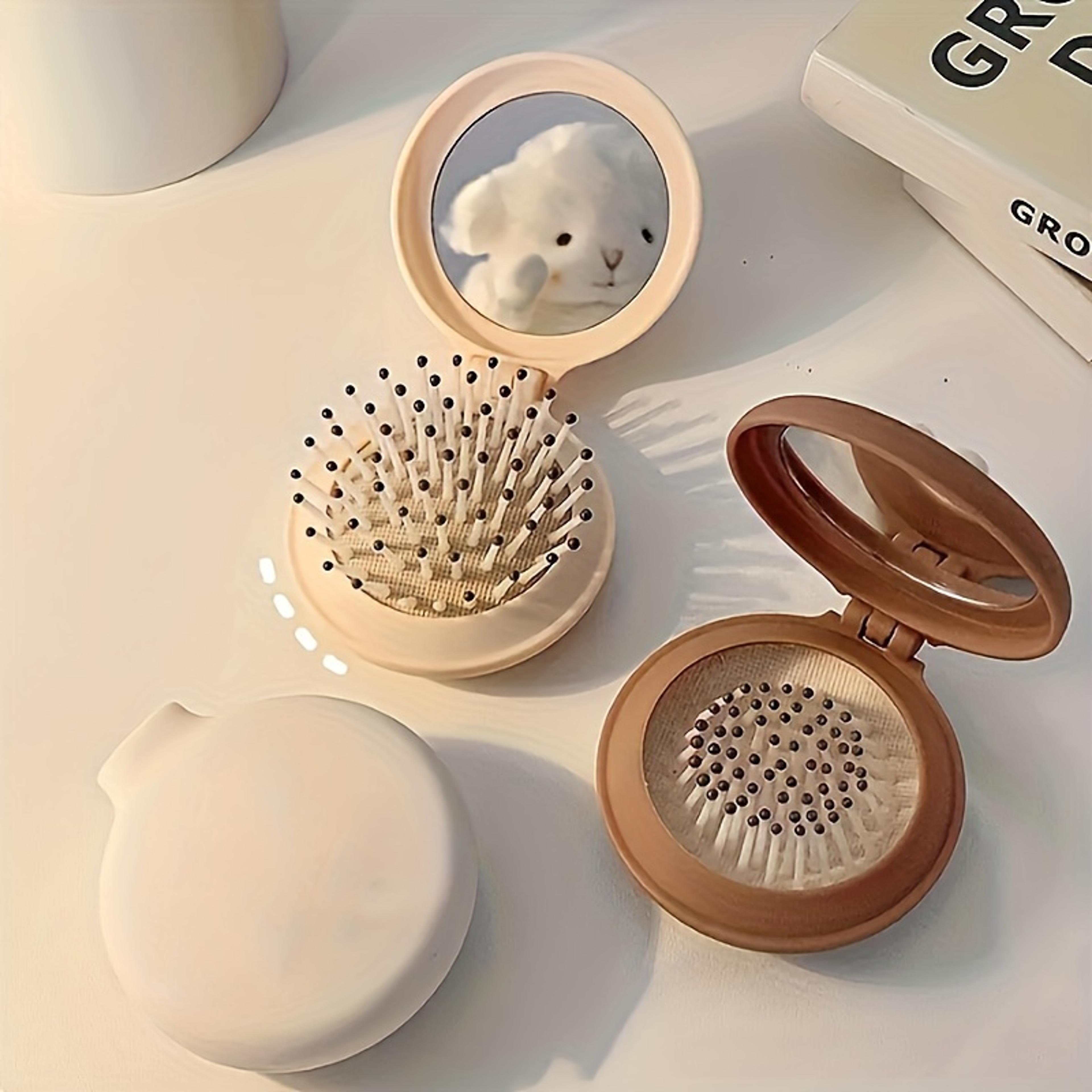 mini portable folding travel hair brush with mirror for women