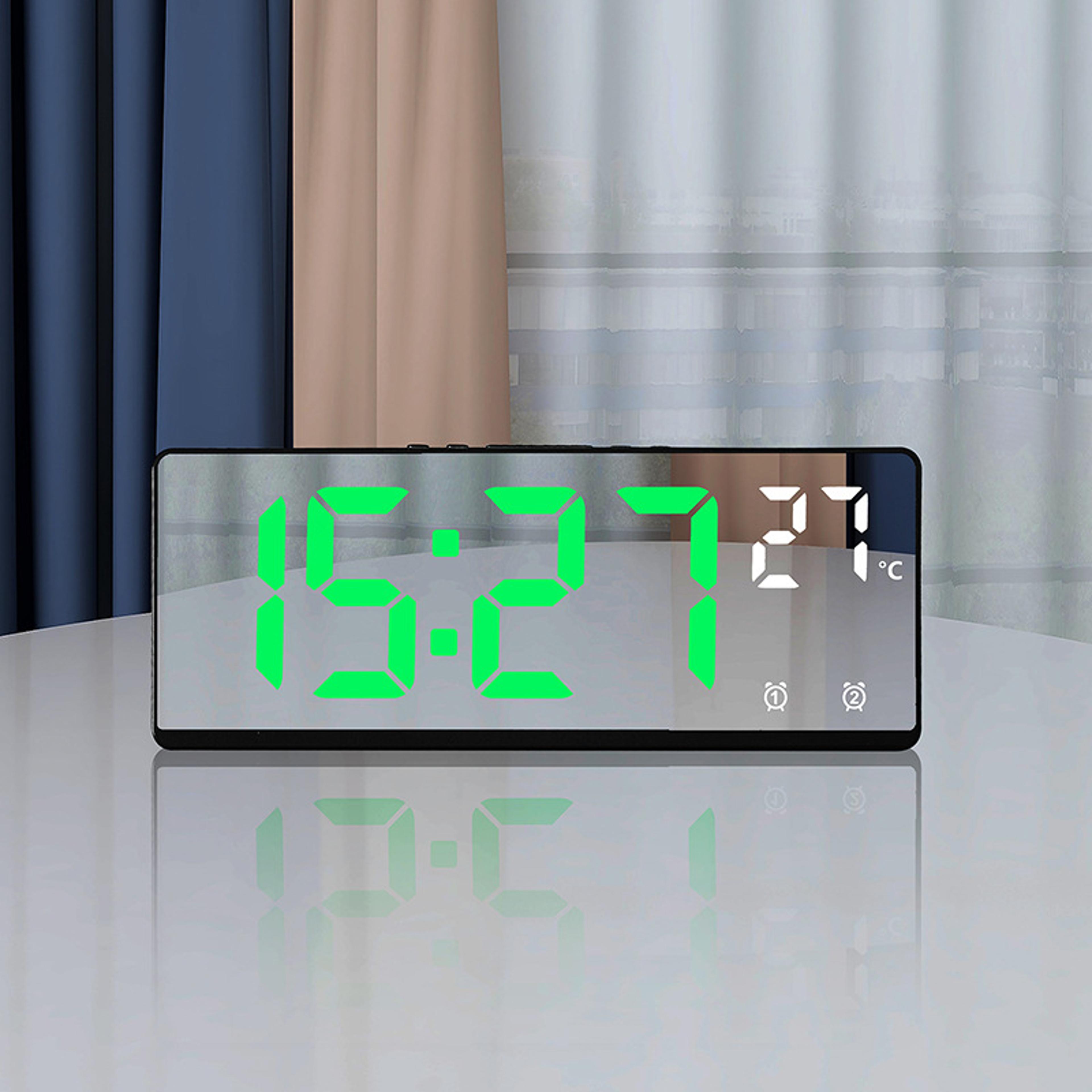 voice control digital alarm clock, temperature display, dual alarm snooze, led desk watch