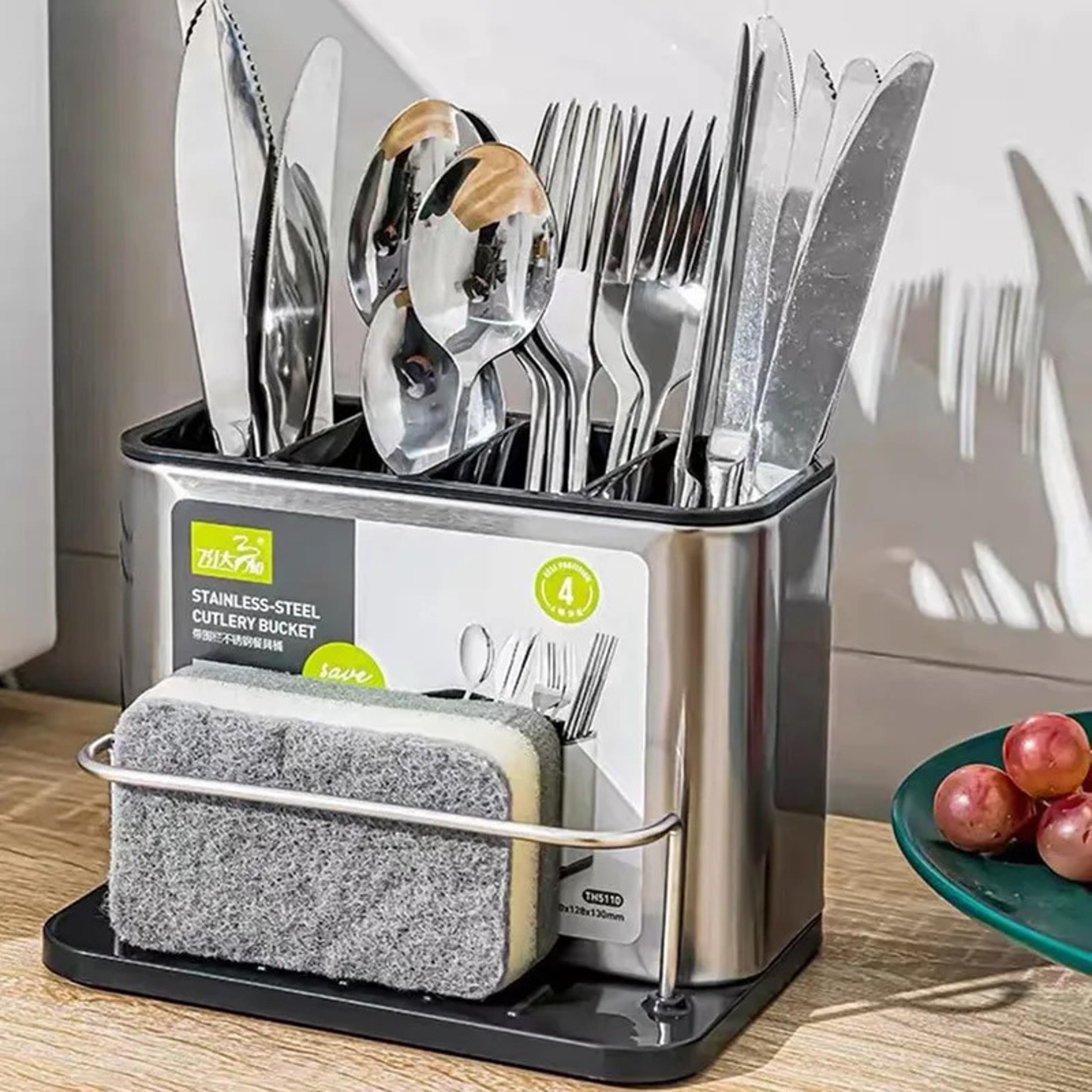 stainless steel cutlery holder, kitchen organizer, spoon storage, tableware drainboard, household drainer dish drying