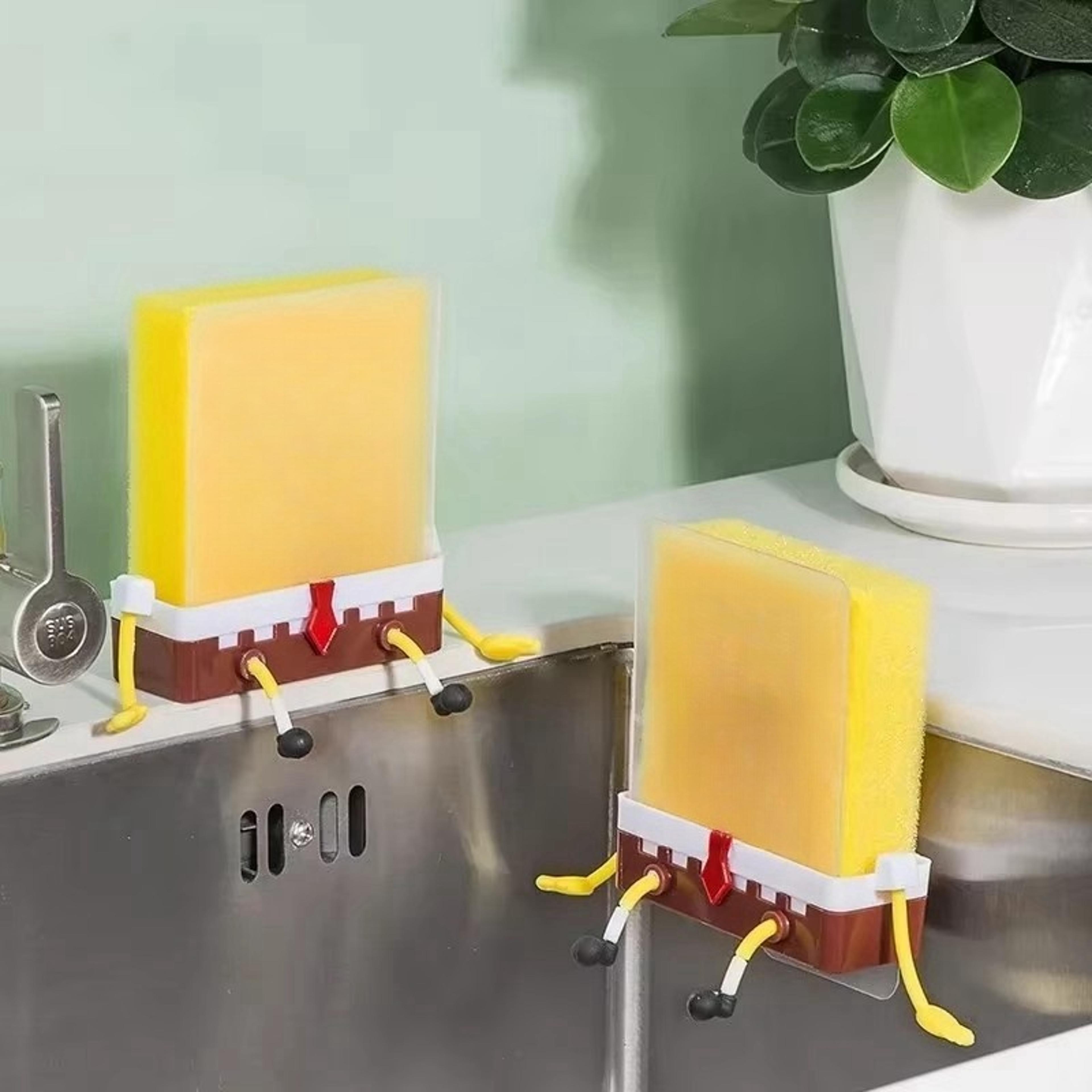 cartoon wash dish sink drain rack, dish washing sponge storage shelf, household sponge holder organizer