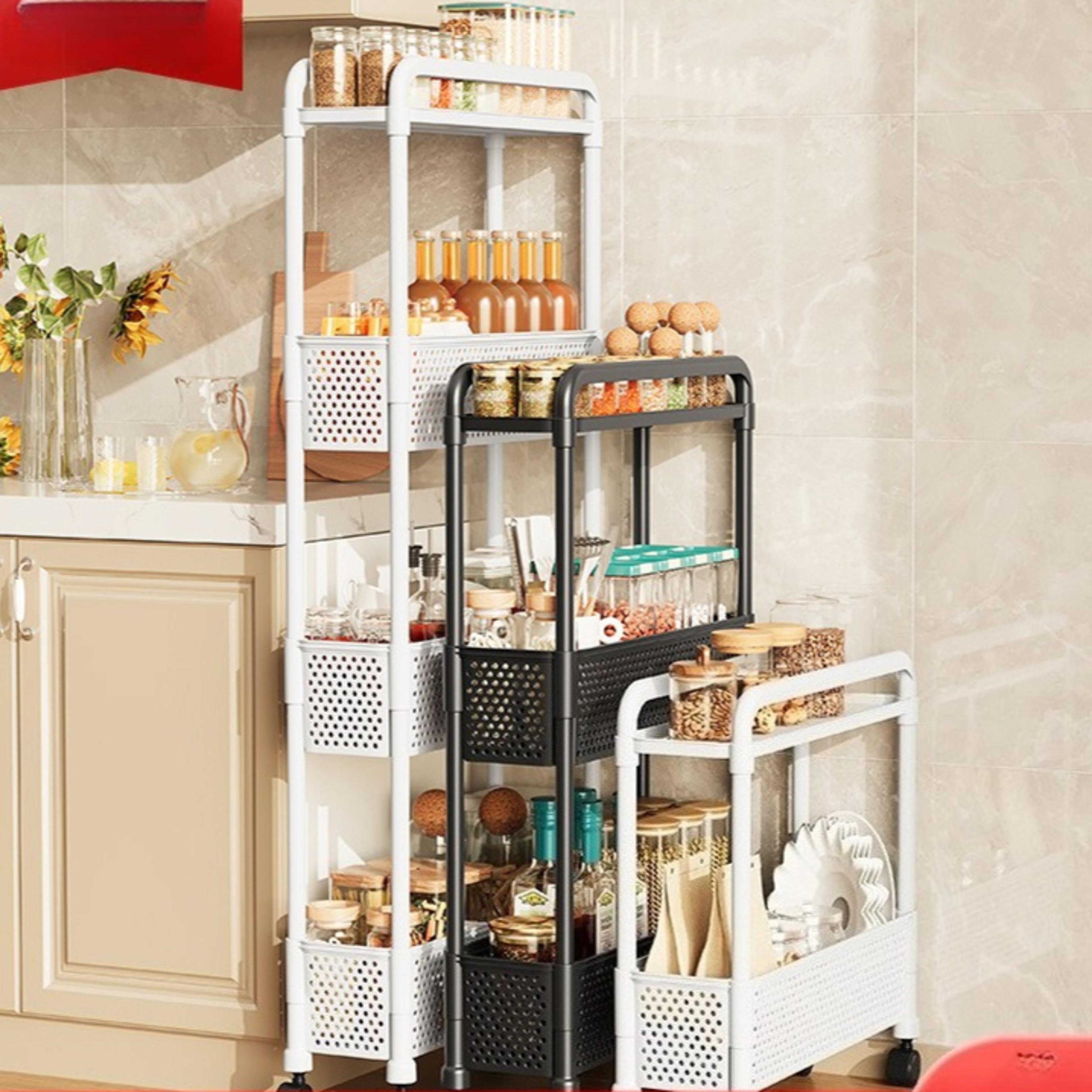 movable gap storage rack, narrow household floor standing cart for kitchen living room